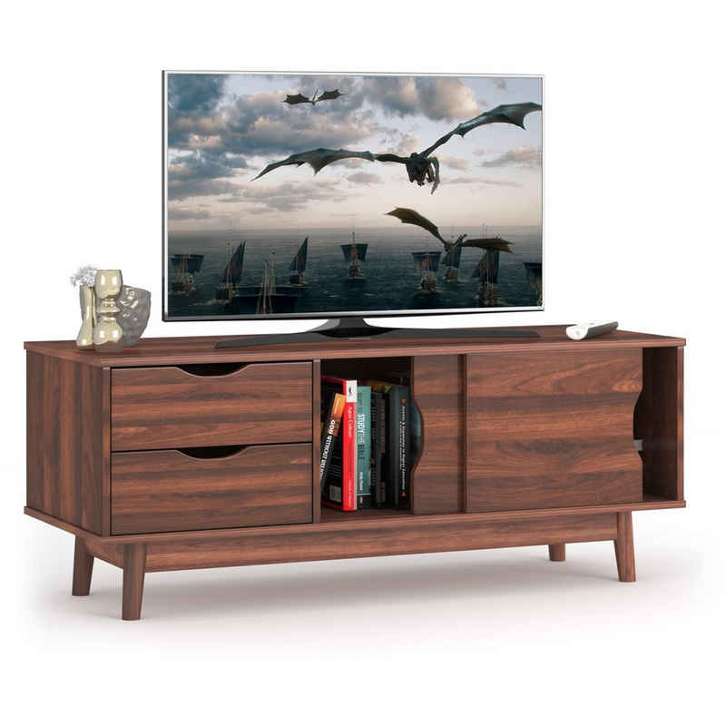 COSTWAY TV-Schrank mit 2 Schubladen & 2 Schiebetüren, 120 cm