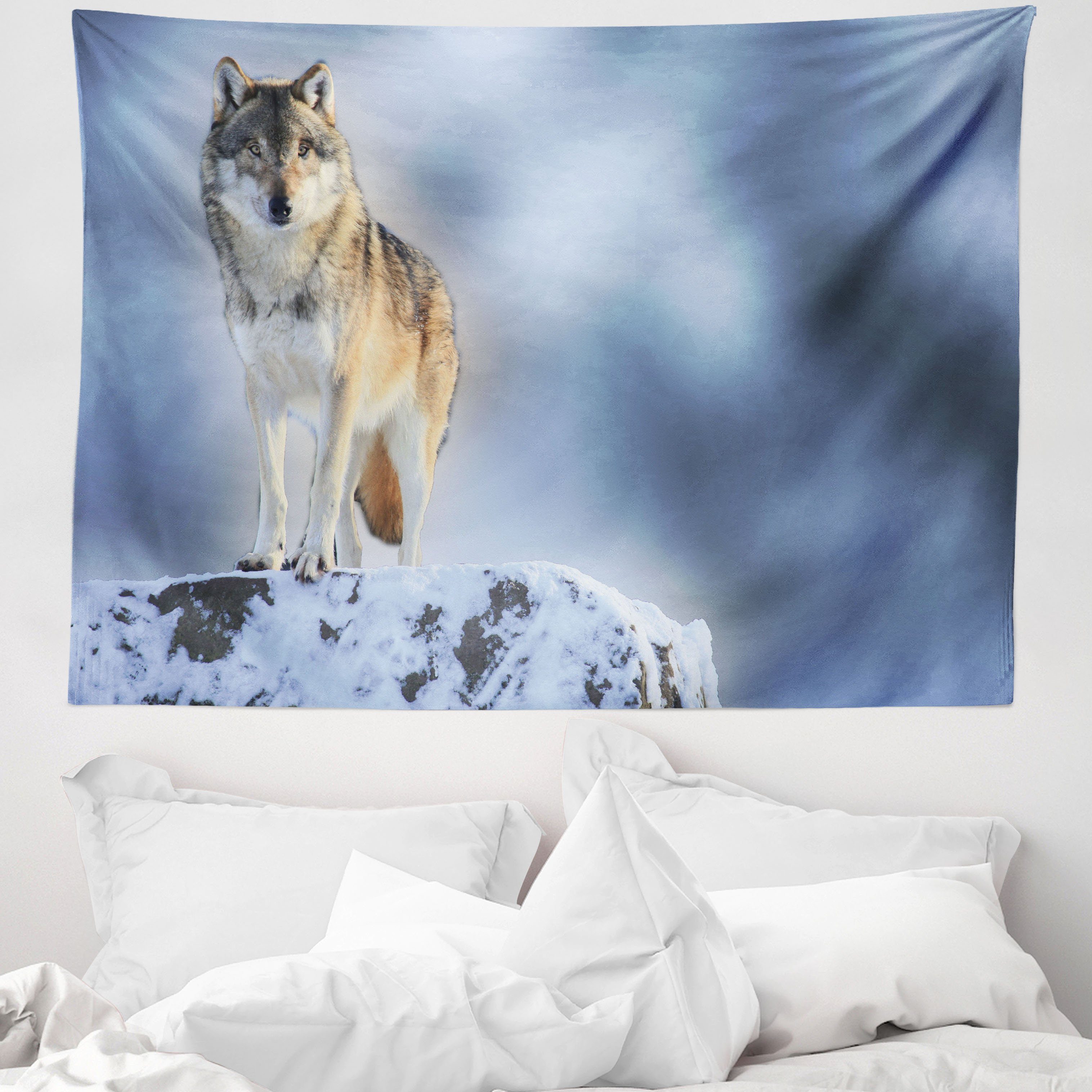 Wandteppich aus Weiches Mikrofaser Stoff Für das Wohn und Schlafzimmer, Abakuhaus, rechteckig, Wolf Carnivore Canine im Schnee