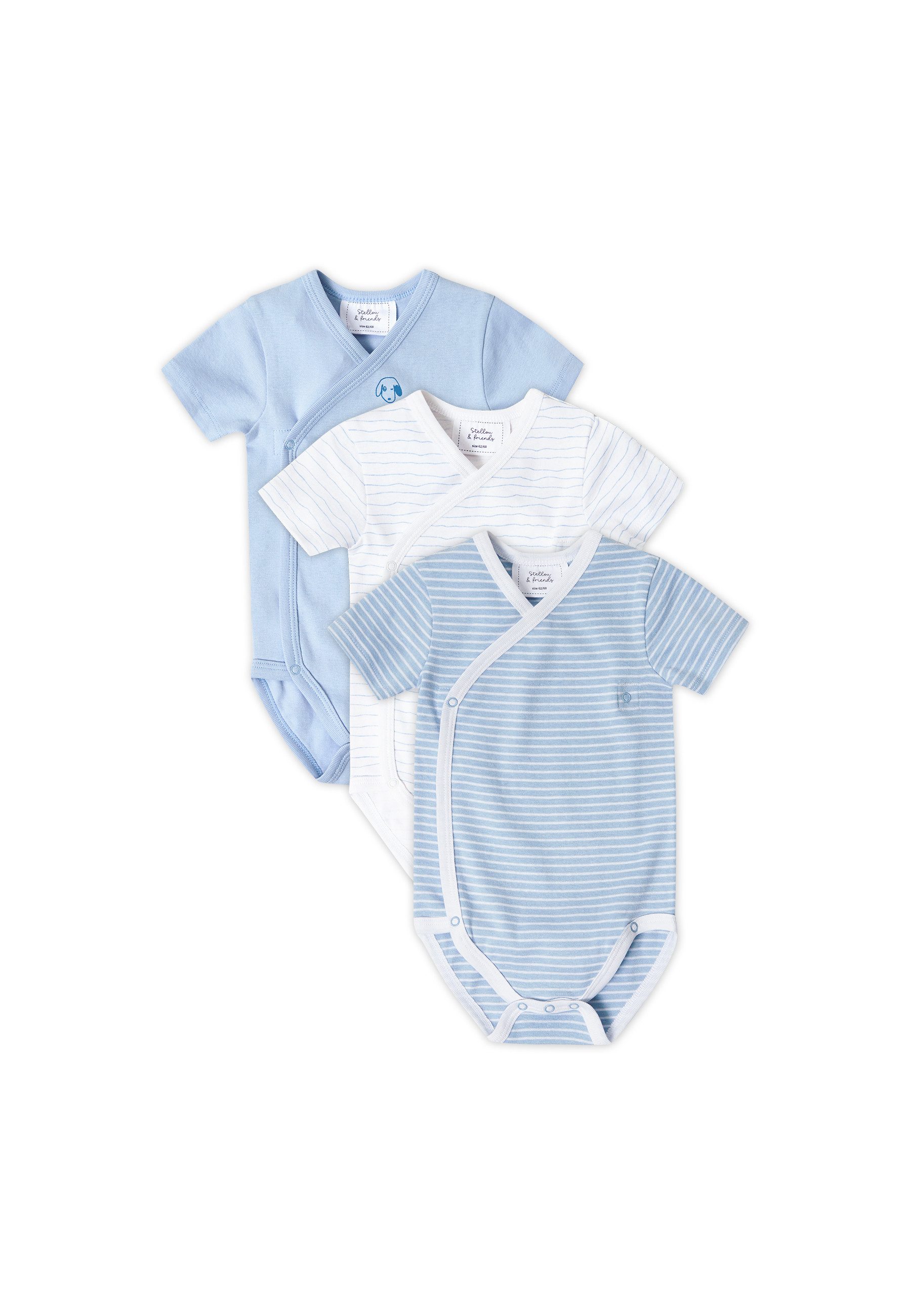 Kurzarmwickelbody Baby Set (3tlg) - kuschelweiches Kurzarm-Wickelbody Set Jungs Mädchen