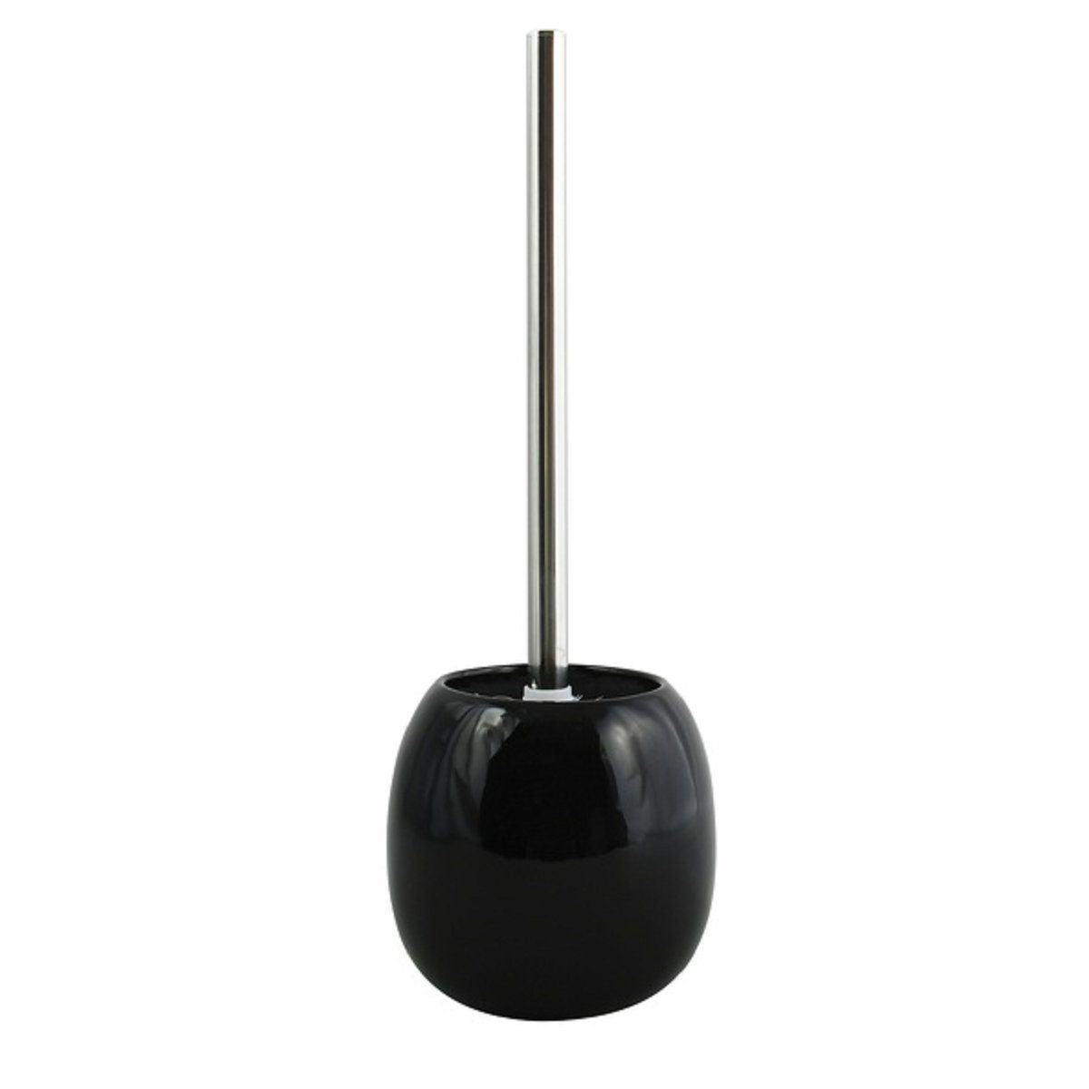 MSV WC-Garnitur JAVA, Toilettenbürste aus rostfreiem Edelstahl, Behälter aus hochwertiger Keramik, klassische Form, elegante Hochglanz-Optik, Farbe schwarz, Toilettenbürste aus rostfreiem Edelstahl, Behälter aus hochwertiger Keramik, klassische Form, eleg