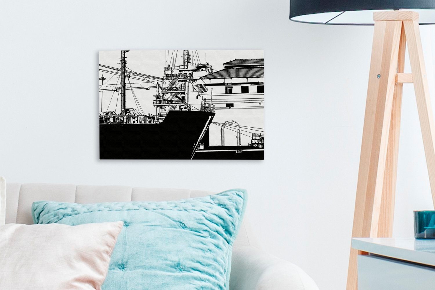 OneMillionCanvasses® Leinwandbild Illustration eines Leinwandbilder, (1 im St), Panamakanal, cm Schiffs Aufhängefertig, Wanddeko, 30x20 Wandbild