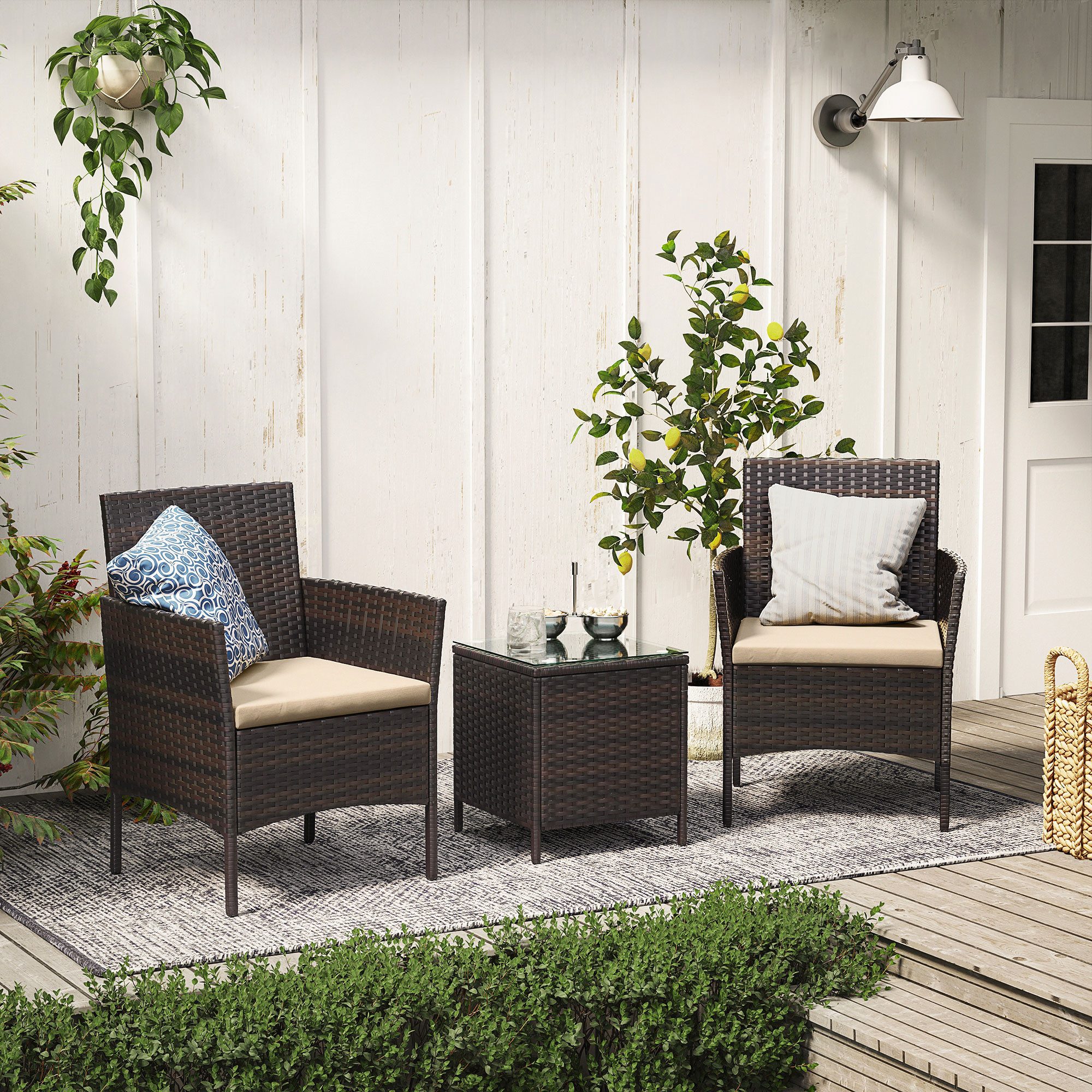 SONGMICS Gartenlounge-Set, (3-tlg., 2 Gartenstuhl, 1 günstig online kaufen