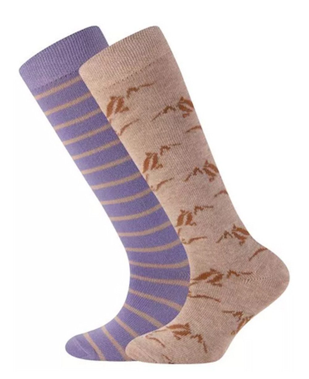 Ewers Kniestrümpfe Ewers Mädchen 2er Kniestrümpfe Pferde Ringel Doppelpack lupine beige (2-Paar)