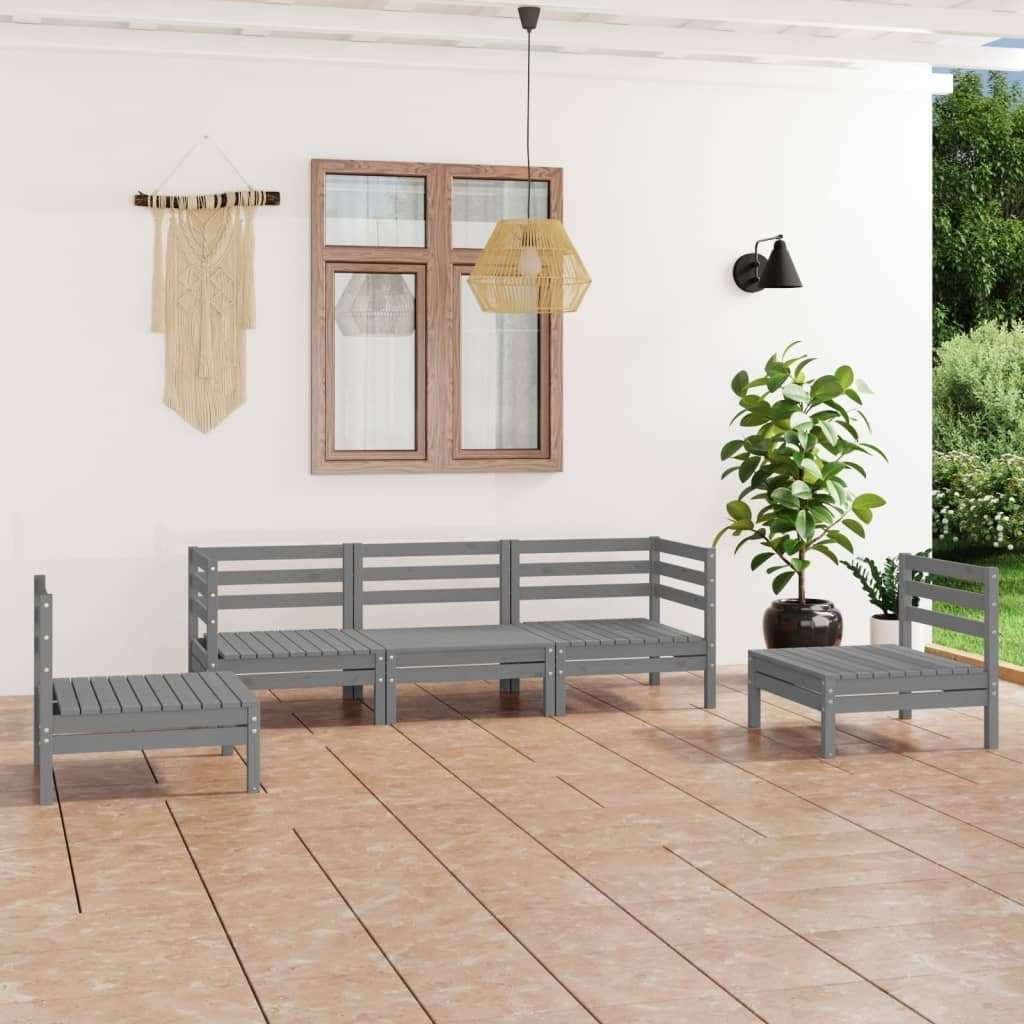 vidaXL Gartenlounge-Set 5-tlg. Garten-Lounge-Set Grau Kiefer Massivholz, (1-tlg)