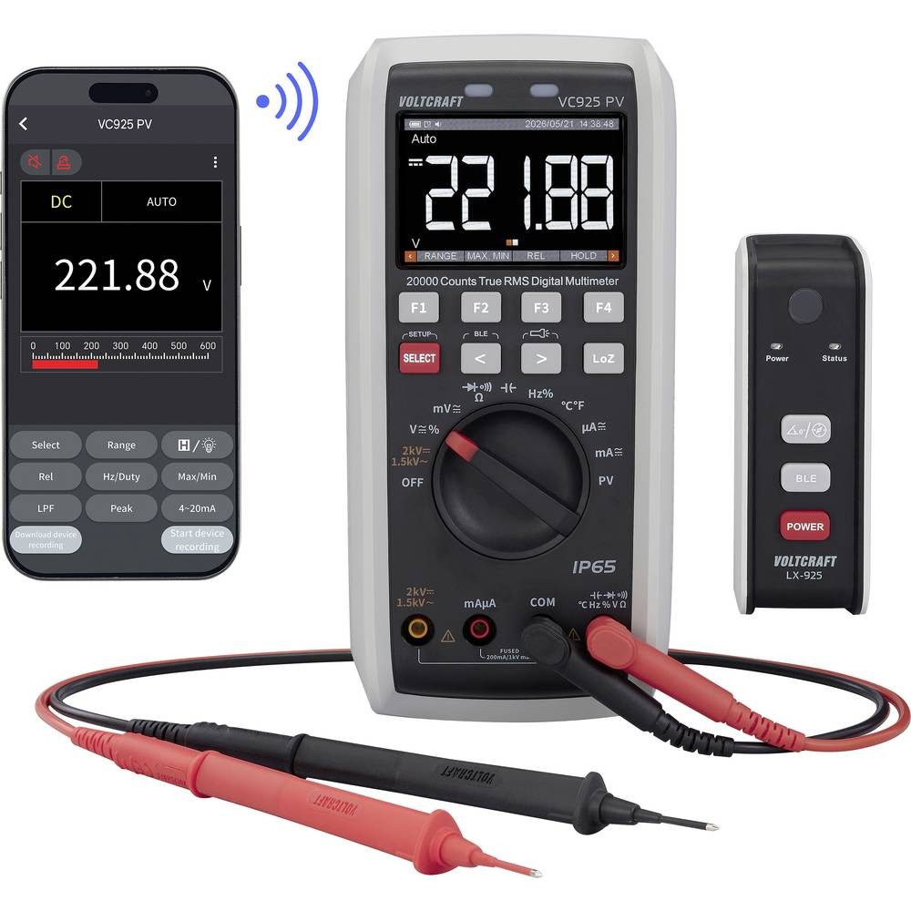 VOLTCRAFT Multimeter VC925 PV Photovoltaik-Multimeter digital Strahlwassergeschützt (IP65), Strahlwassergeschützt (IP65)