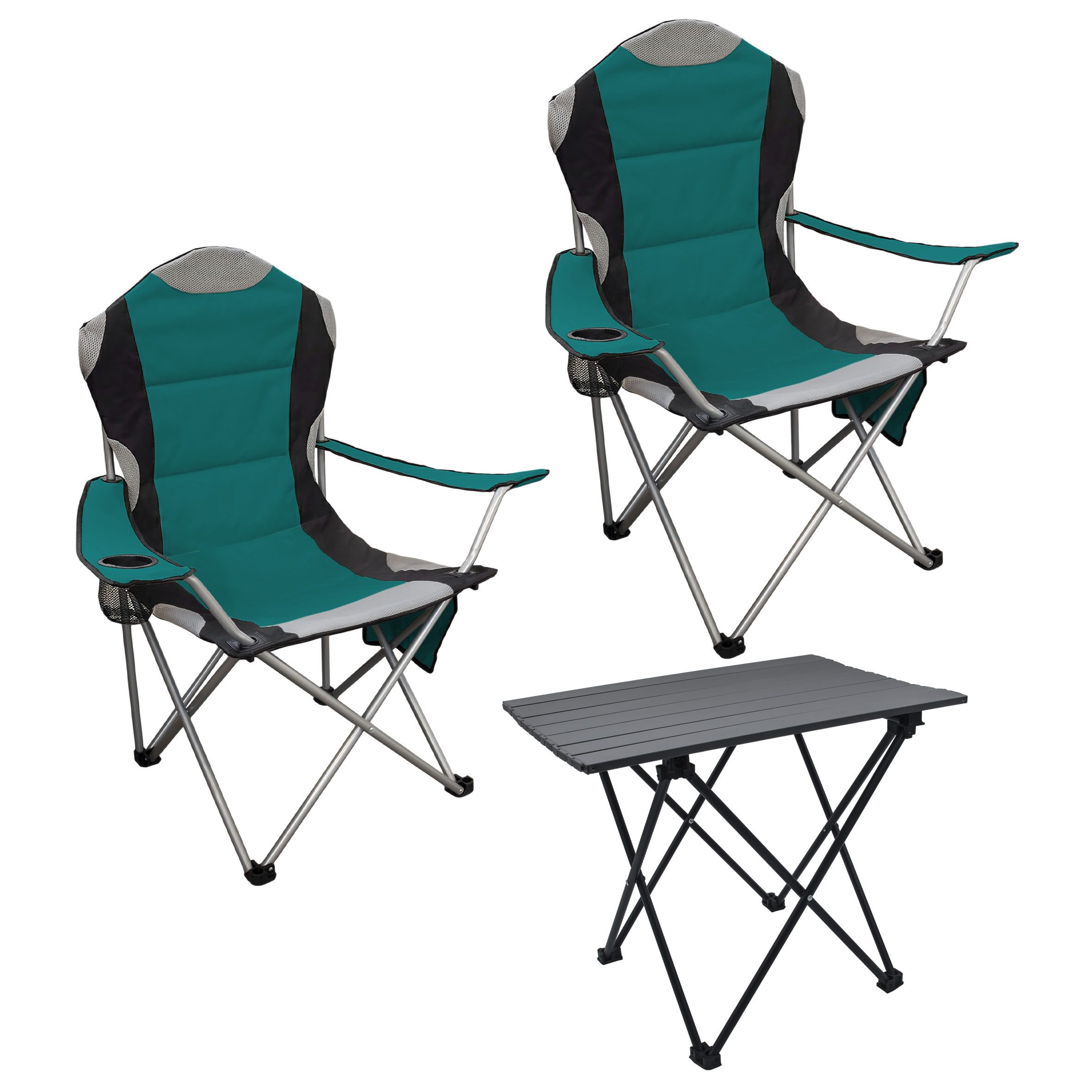 Spetebo Sitzgruppe Camping Sitzgruppe 3-teilig mit Aluminium Klapptisch, (Anzahl, 1-tlg., Stück), mit Tragetasche