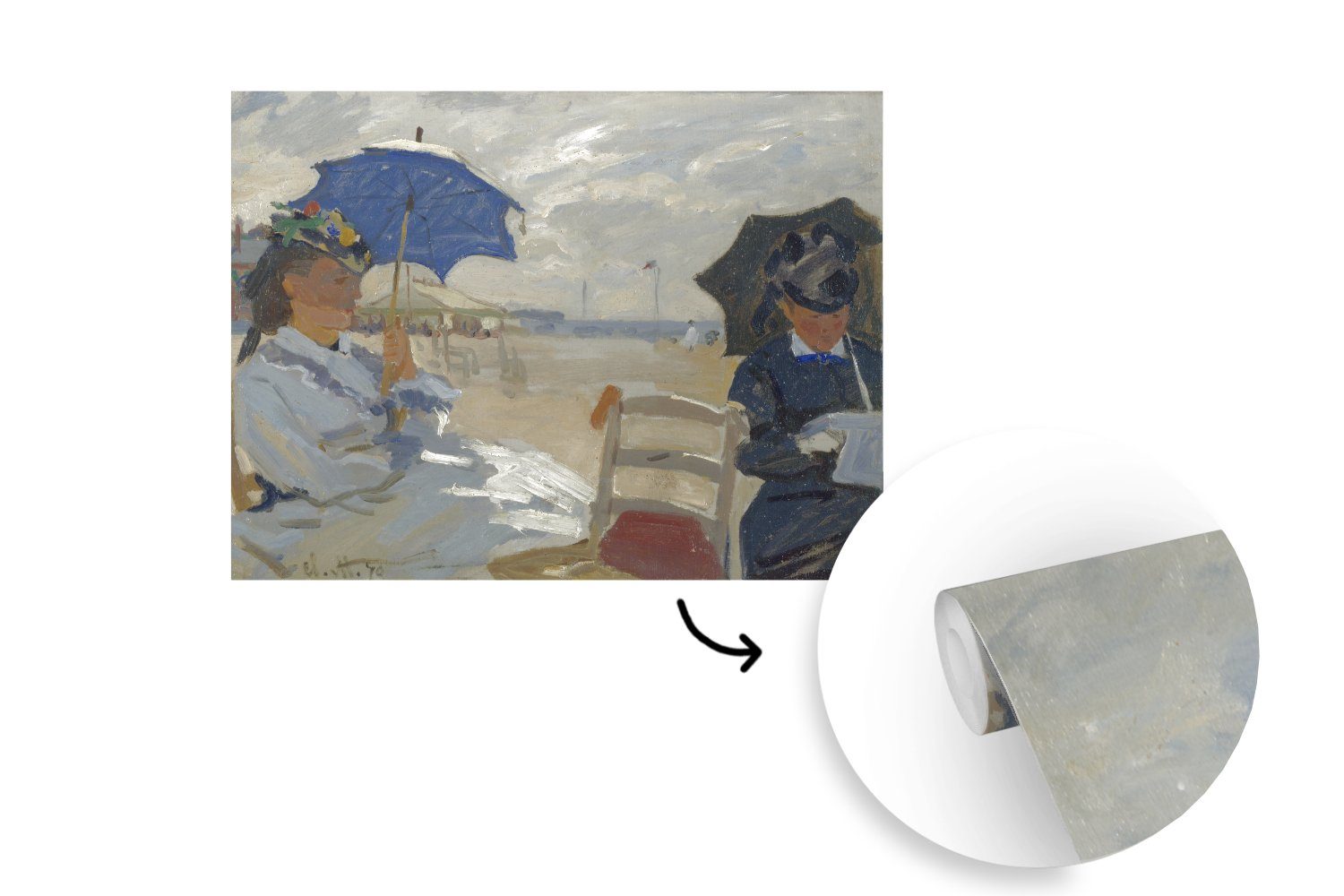 MuchoWow Fototapete Der Strand Monet, (5 von Küche, - St), Schlafzimmer Gemälde bedruckt, das für Trouville Vliestapete Matt, Claude Fototapete von Wohnzimmer