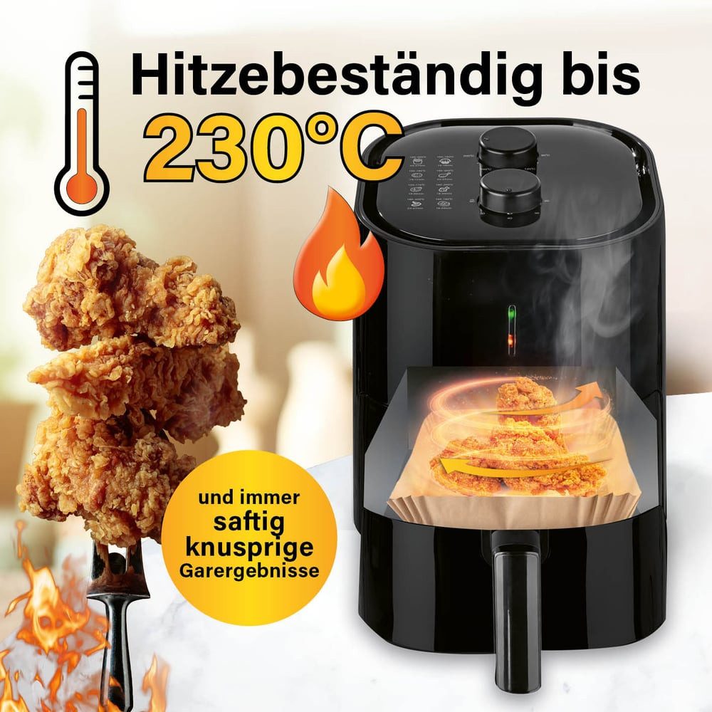 GOURMETmaxx Backpapier für Airfryer 2 bis 5 Liter - 50 Stück – 16 x 16 x 4,5cm, Airfryer Heißluftfritteuse Einwegschalen Baking Paper