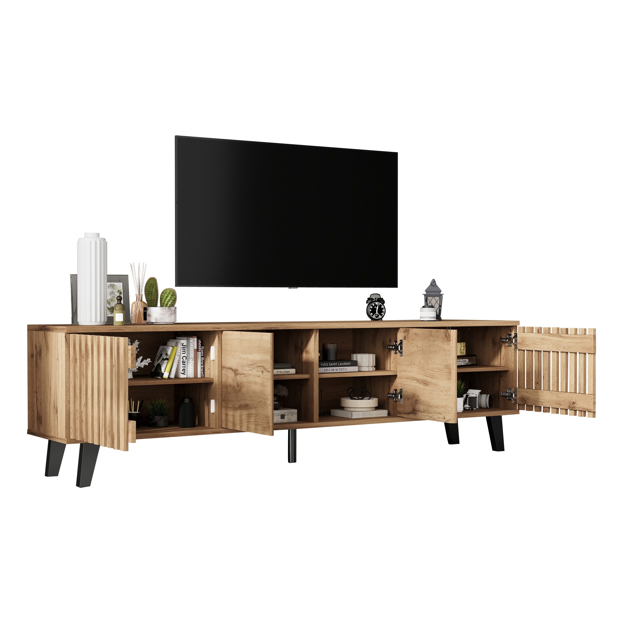 MODFU Lowboard offenes Design (TV-Ständer, TV-Konsolen-Entertainment-Center, 1 St., 8 separate Ablagefächer), passend für 70-Zoll-Fernseher