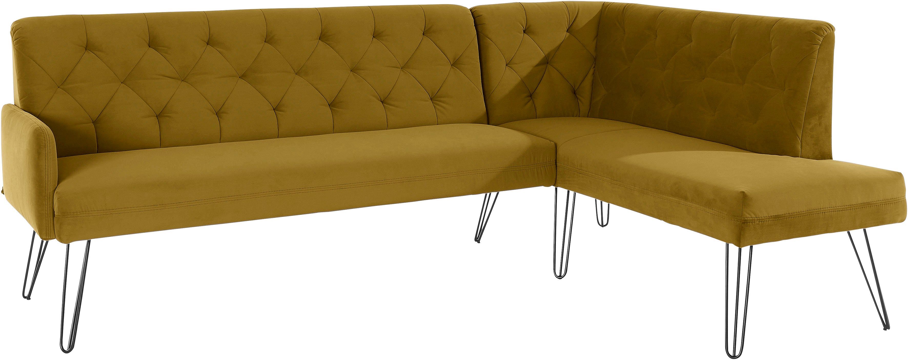 exxpo - sofa fashion Eckbank Doppio, Chesterfield Optik, komfortabel und bequem, hohe Designfüße, Frei im Raum stellbar