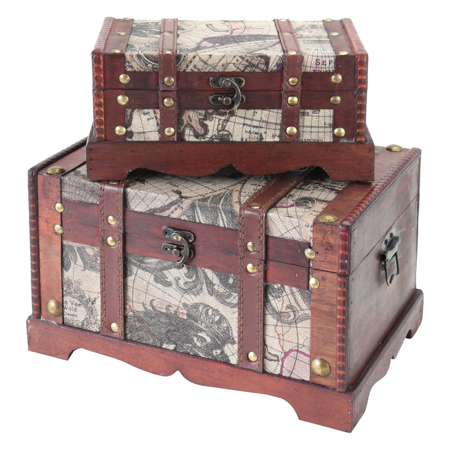 HMF Schatzkiste Handgefertigte Schatztruhe (2er Set, versch. Größen), dekorative Aufbewahrungsbox Amerika