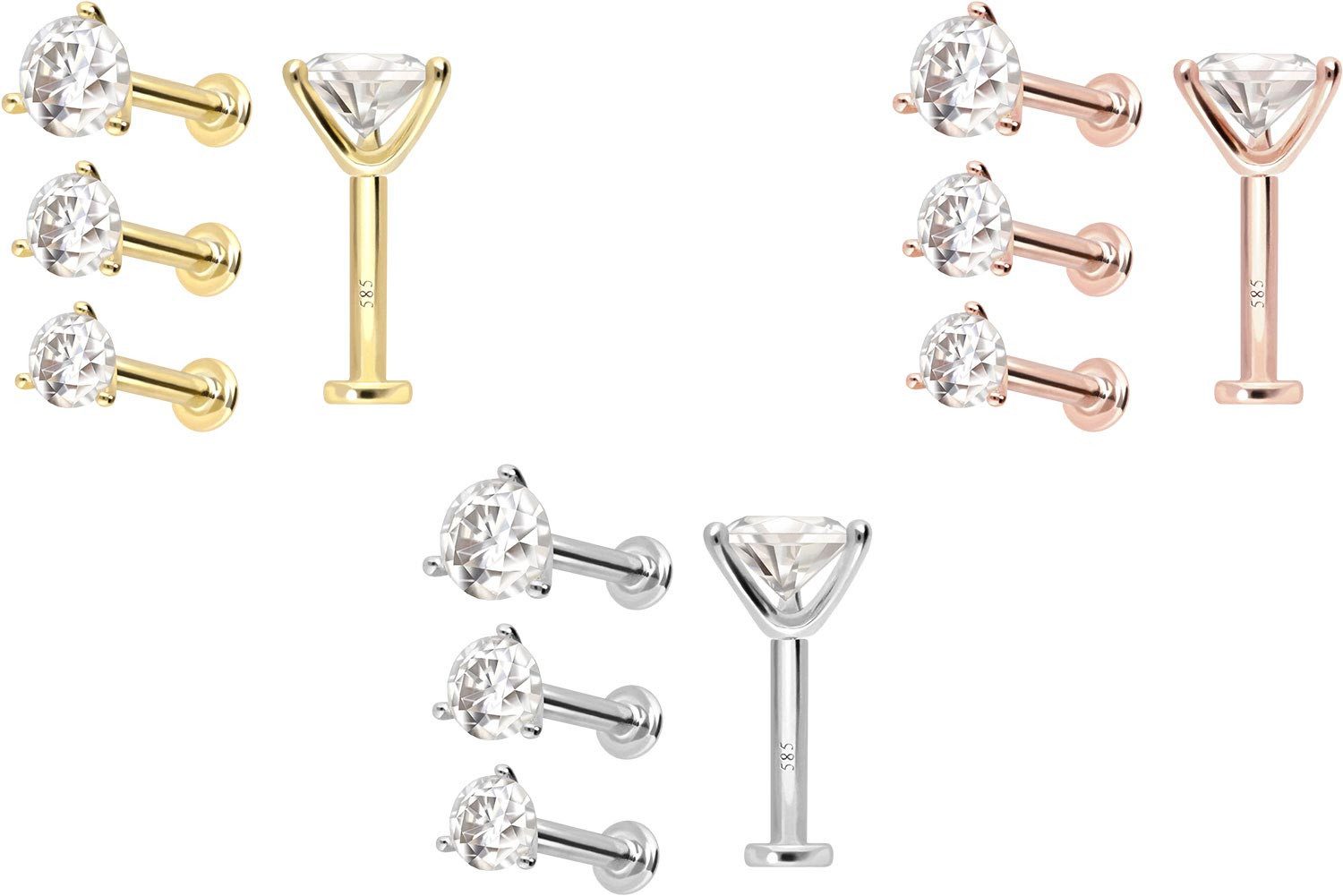 PIERCINGLINE Piercing-Set 14 Karat Gold Labret mit Innengewinde MOISSANIT ( günstig online kaufen