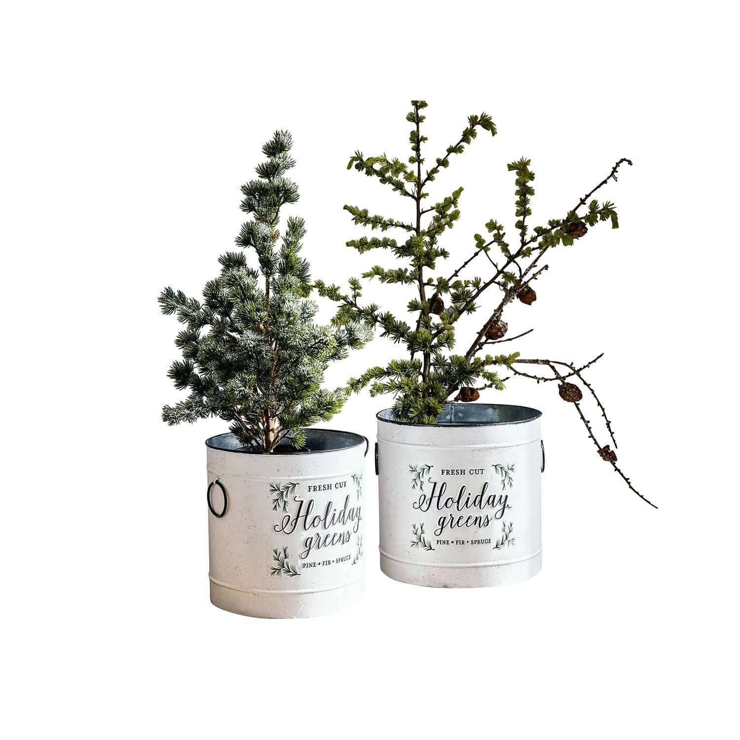 Tischvase Übertopf 2er Set Holiday Greens weiß/grau