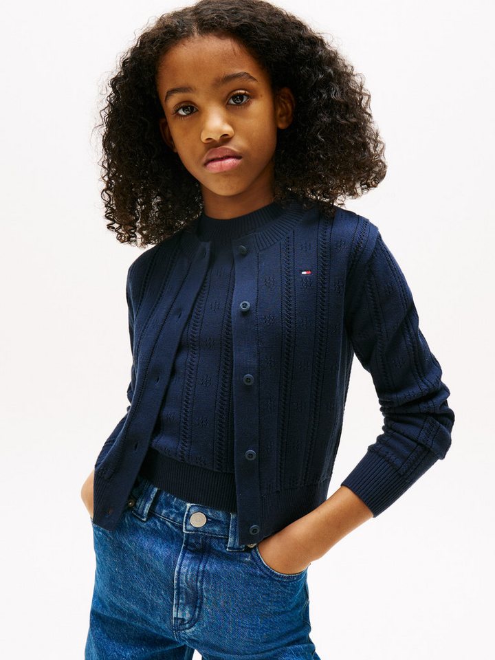 Tommy Hilfiger Strickjacke POINTELLE CARDIGAN LS für Kinder bis 16 Jahre, mit süßem Muster