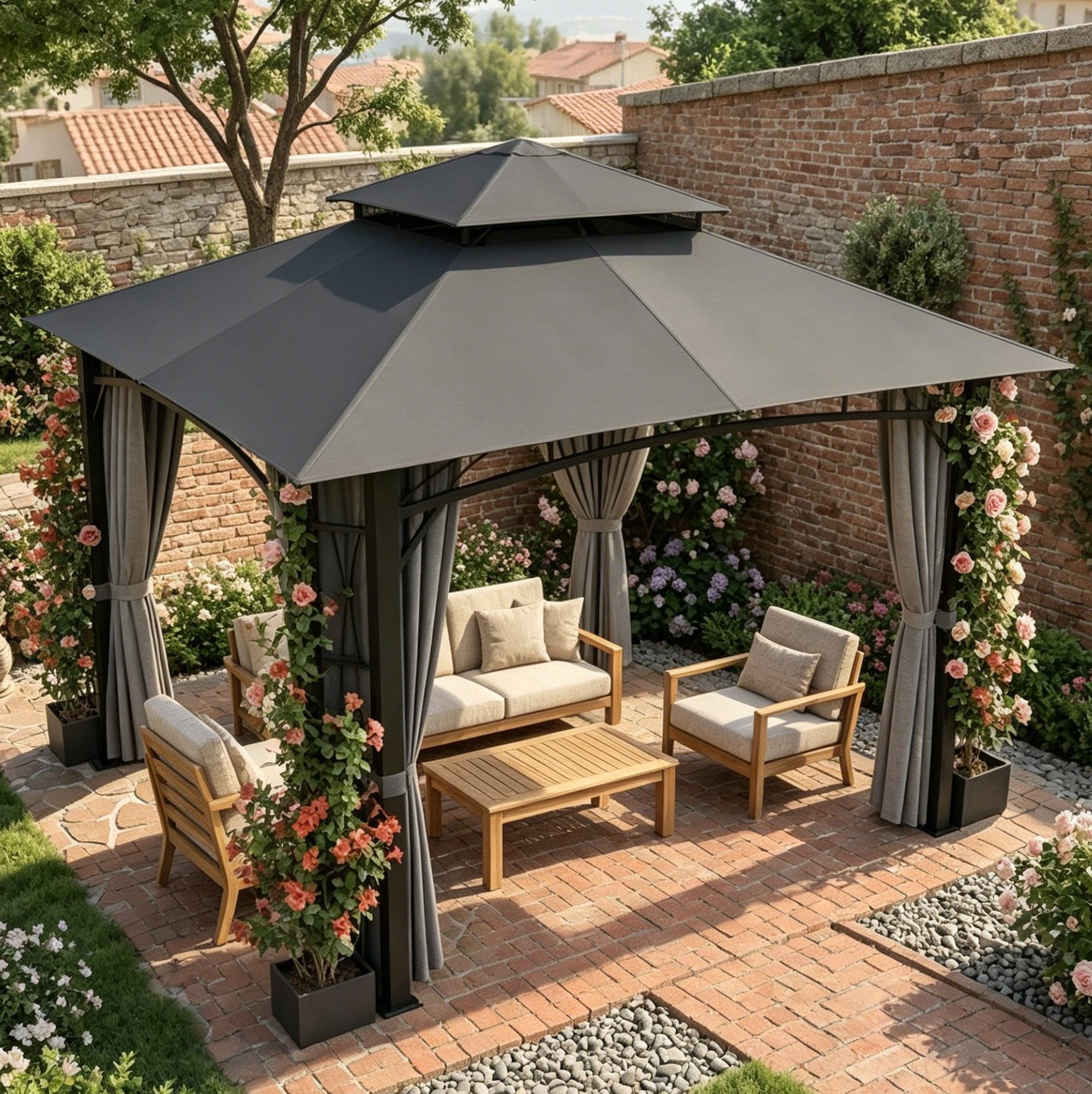 Pavillon winterfest und wasserdicht, 3x3m Gartenpavillon mit Blumenkasten
