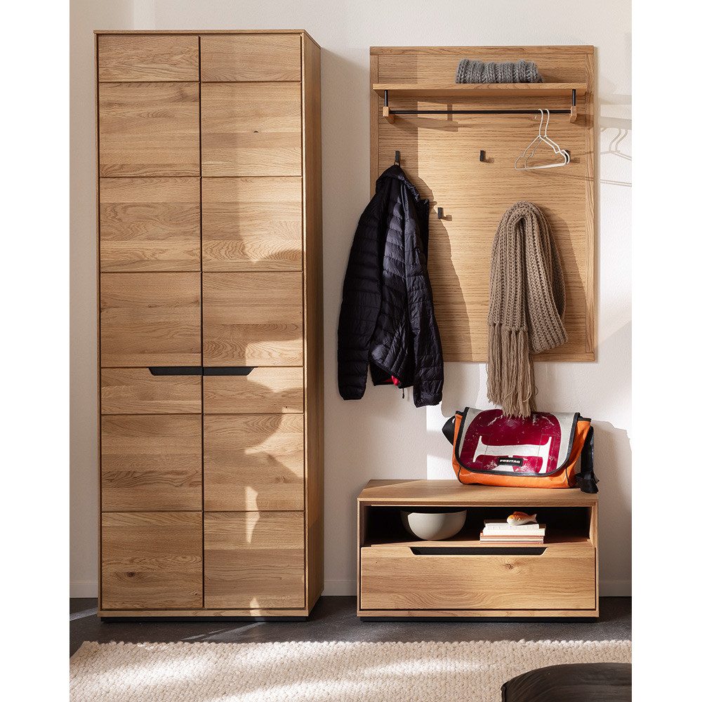Lomadox Garderoben-Set AVESTA-06, (Spar-Set, 3-St., Garderobenbank Garderobenpaneel Garderobenschrank), in Eiche teilmassiv, grifflos