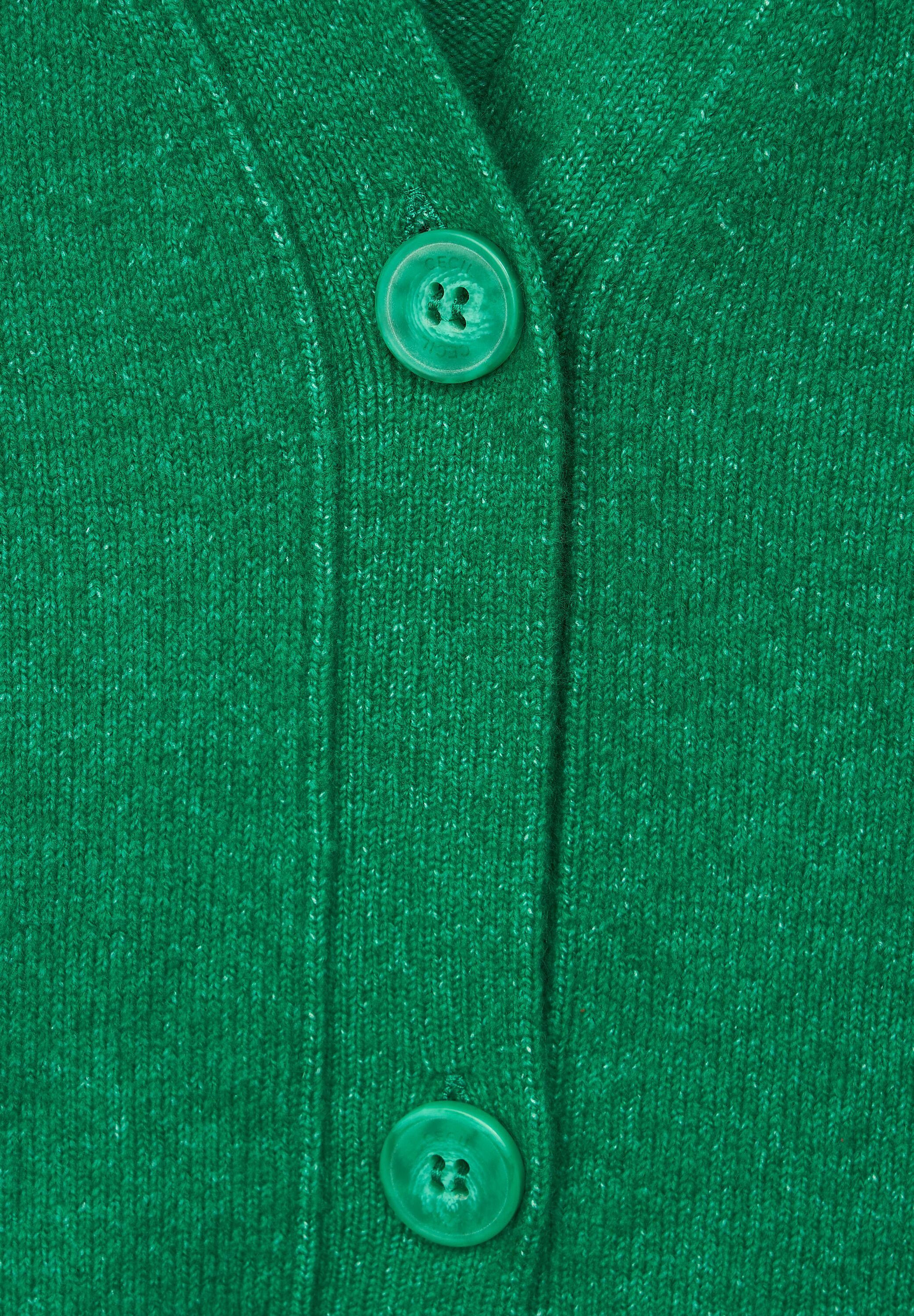 Cecil Strickjacke Cecil Cardigan Vorhanden in mit Nicht Melan (1-tlg) melange bright green Green Bright Ziernähte