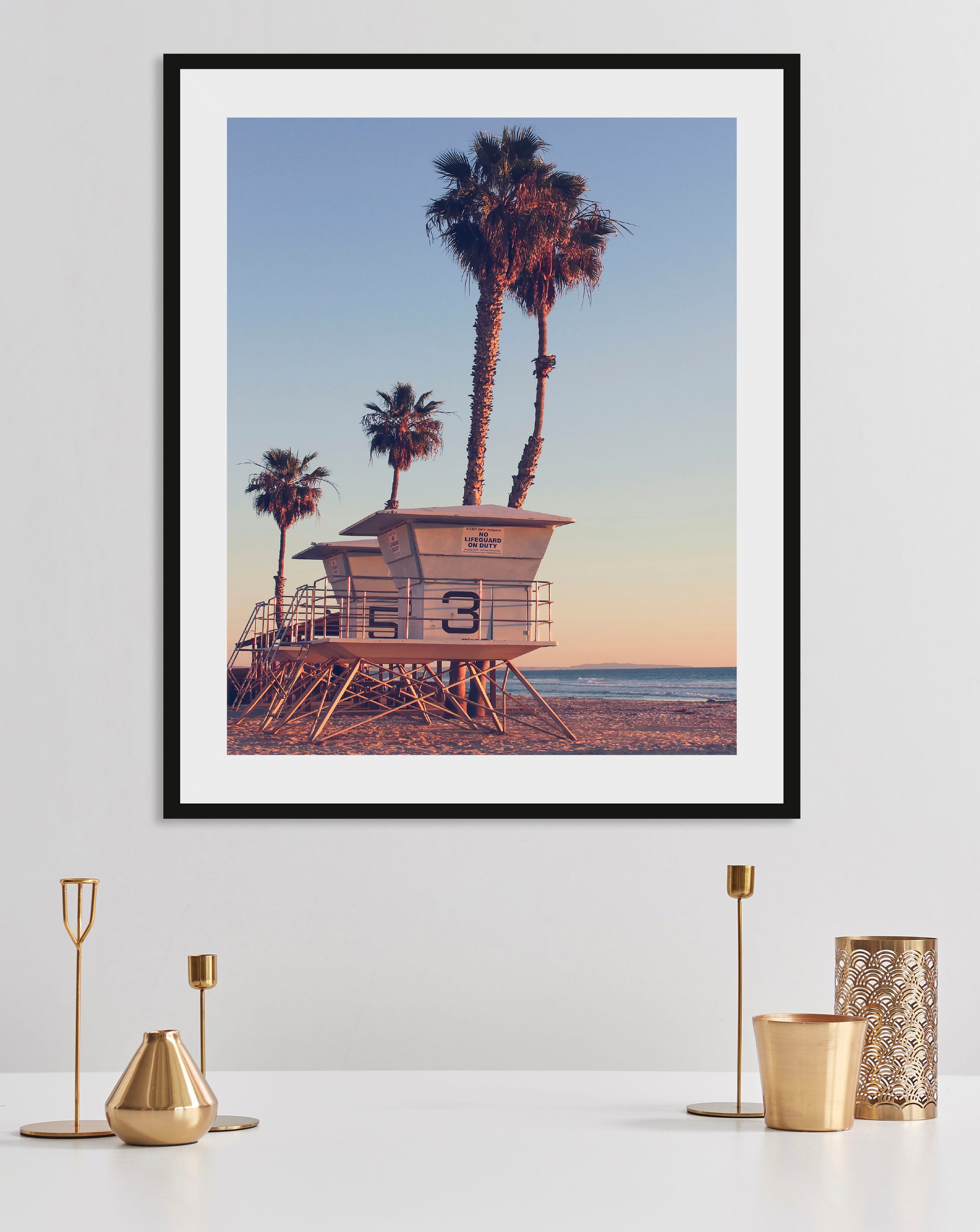 queence Bild Denise, Foto, Himmel, Meer, Meer Bilder, Palmen, Strand (1 St), HD Premium Poster-Druck inkl. Holzrahmen