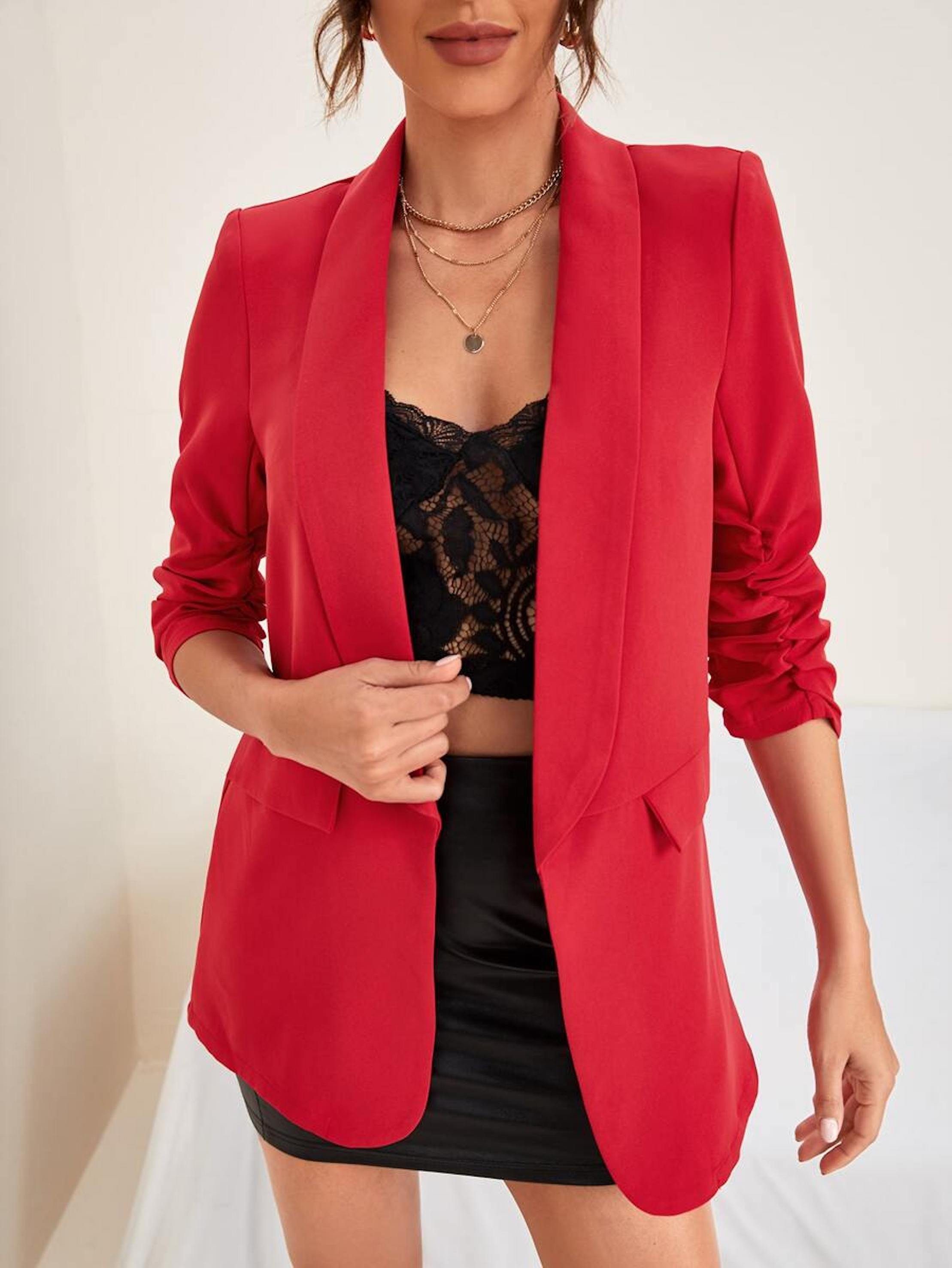 Worldclassca Longblazer Worldclassca Damen Blazer Longblazer 3/4 Arm mit Raffung Reverskragen