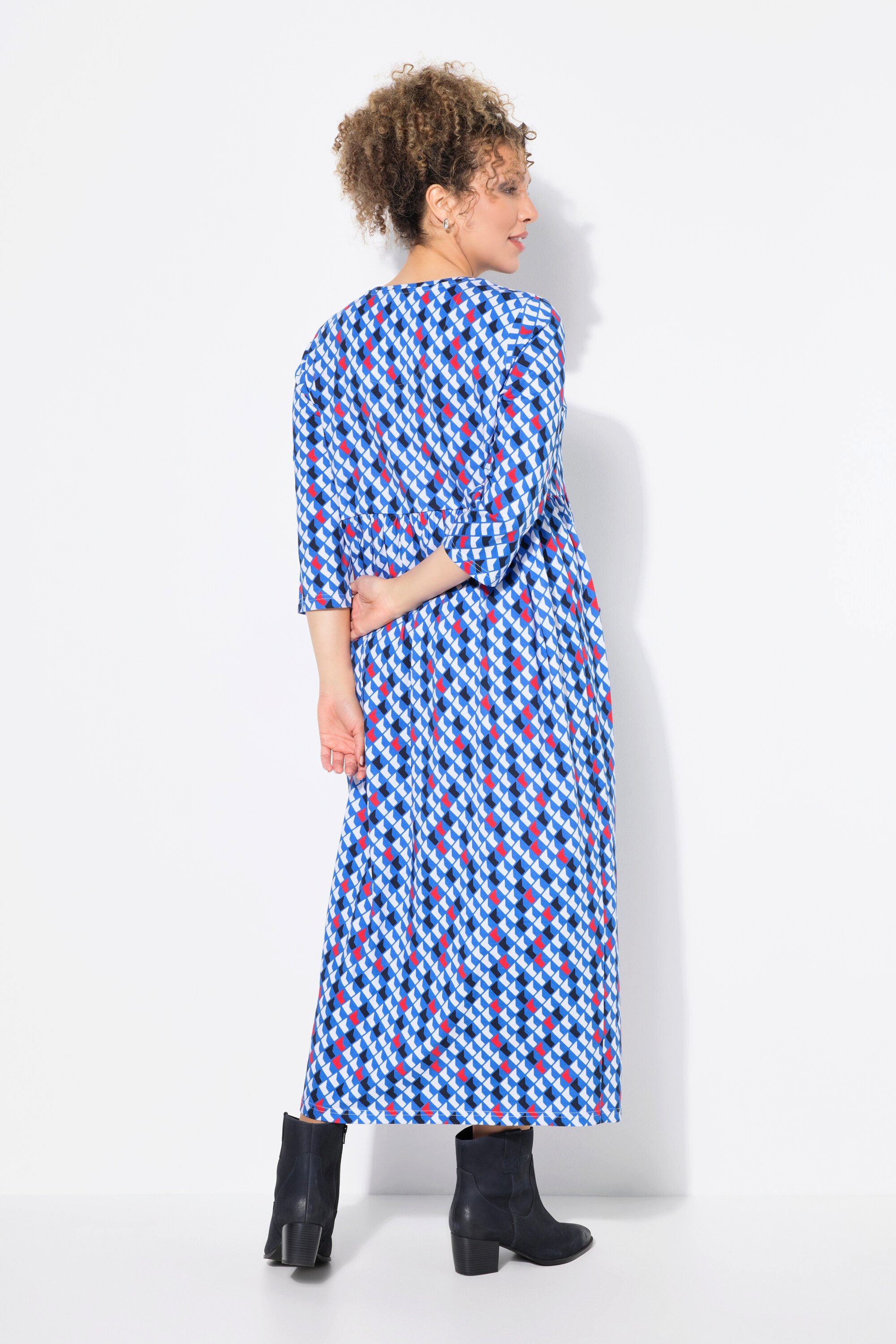 Ulla Popken Maxikleid Jerseykleid Zierbänder A-Linie Rundhals 3/4-Arm