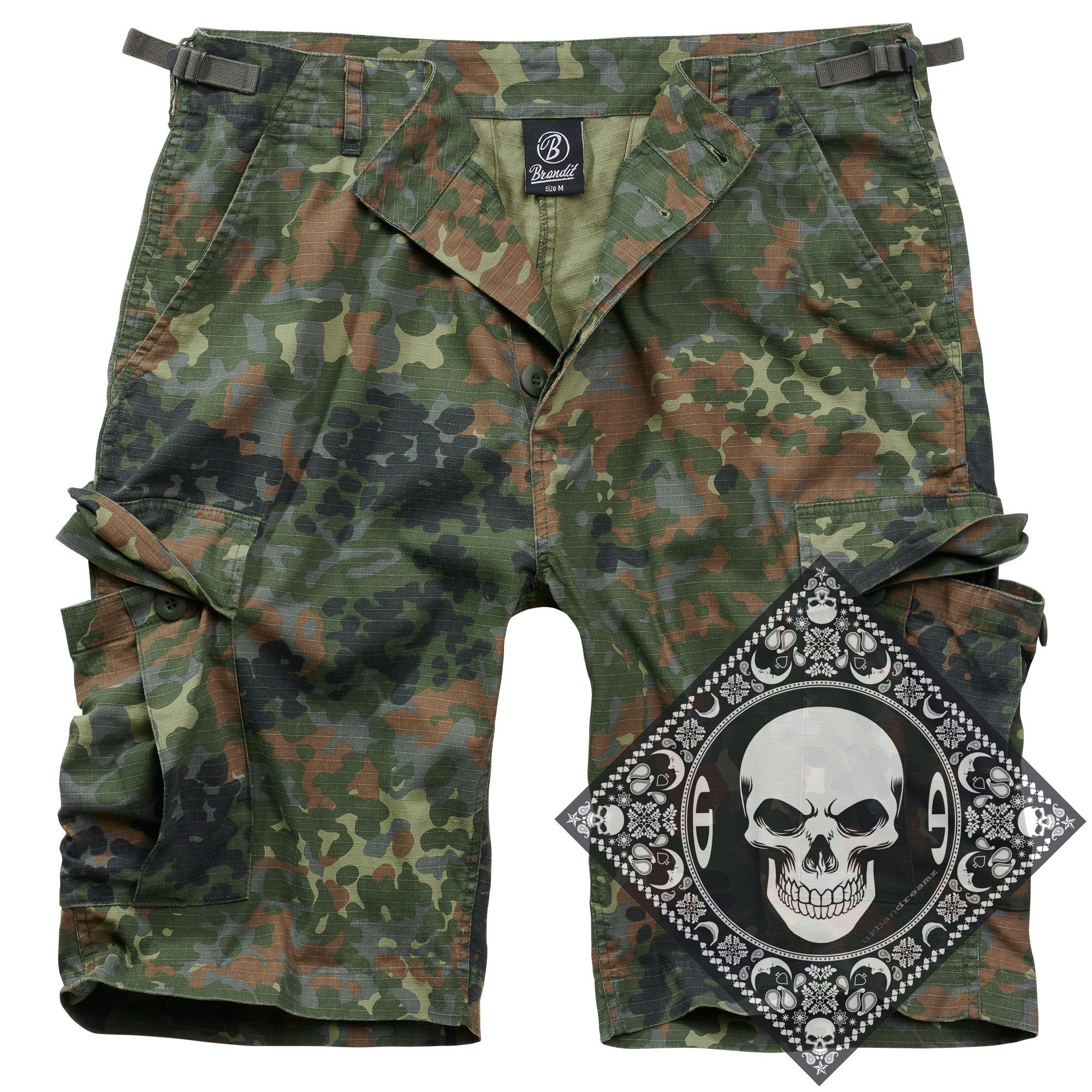 Brandit Cargoshorts Cargo Shorts kurze Hose Ripstop Army mit UD Bandana