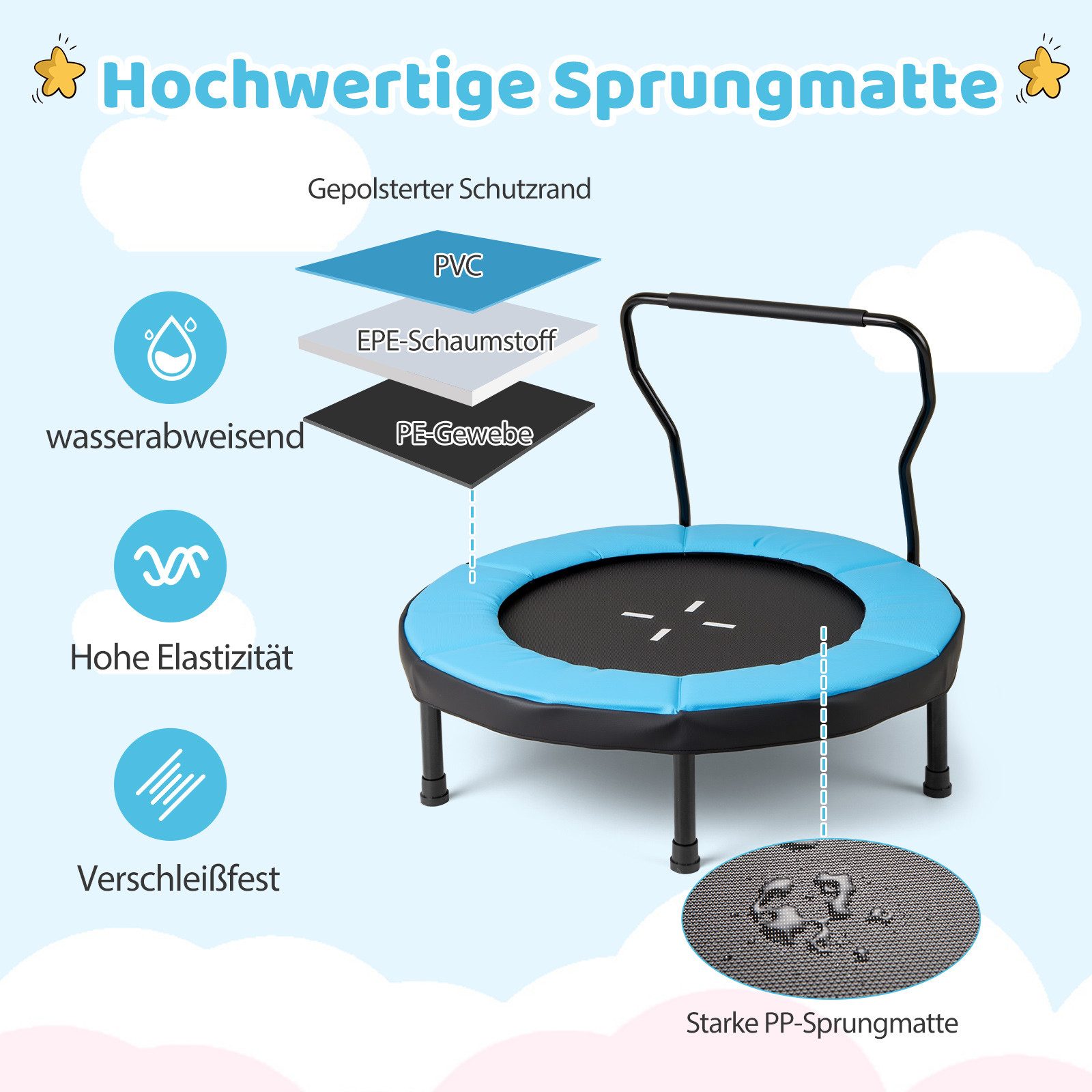 COSTWAY Kindertrampolin, (1 tlg), Fitness-Trampolin, mit abnehmbarer Haltegriff
