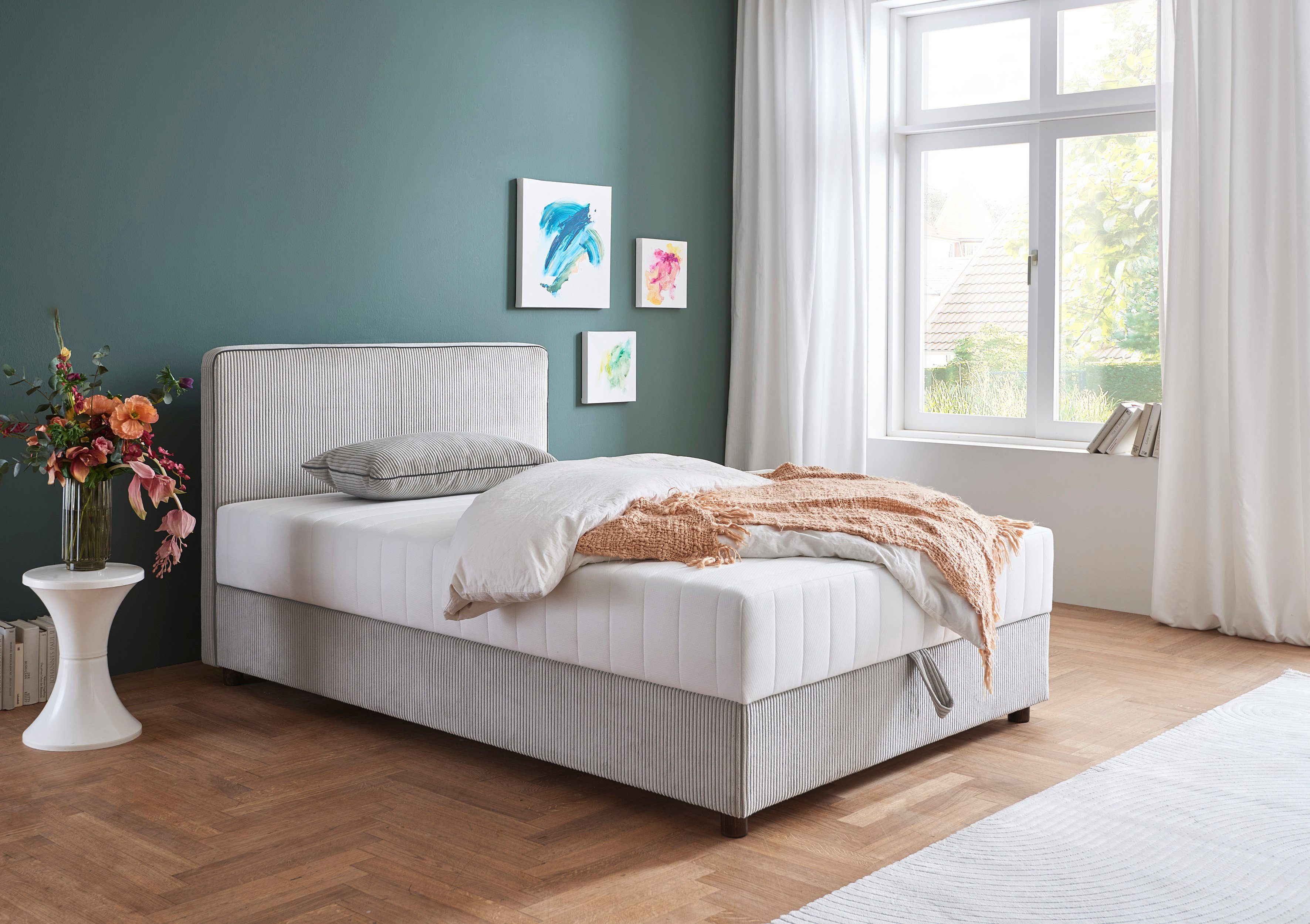 ATLANTIC home collection Bett Corinna, Boxbett inkl. Stauraum, Cord, erhältlich in unterschiedlichen Breiten