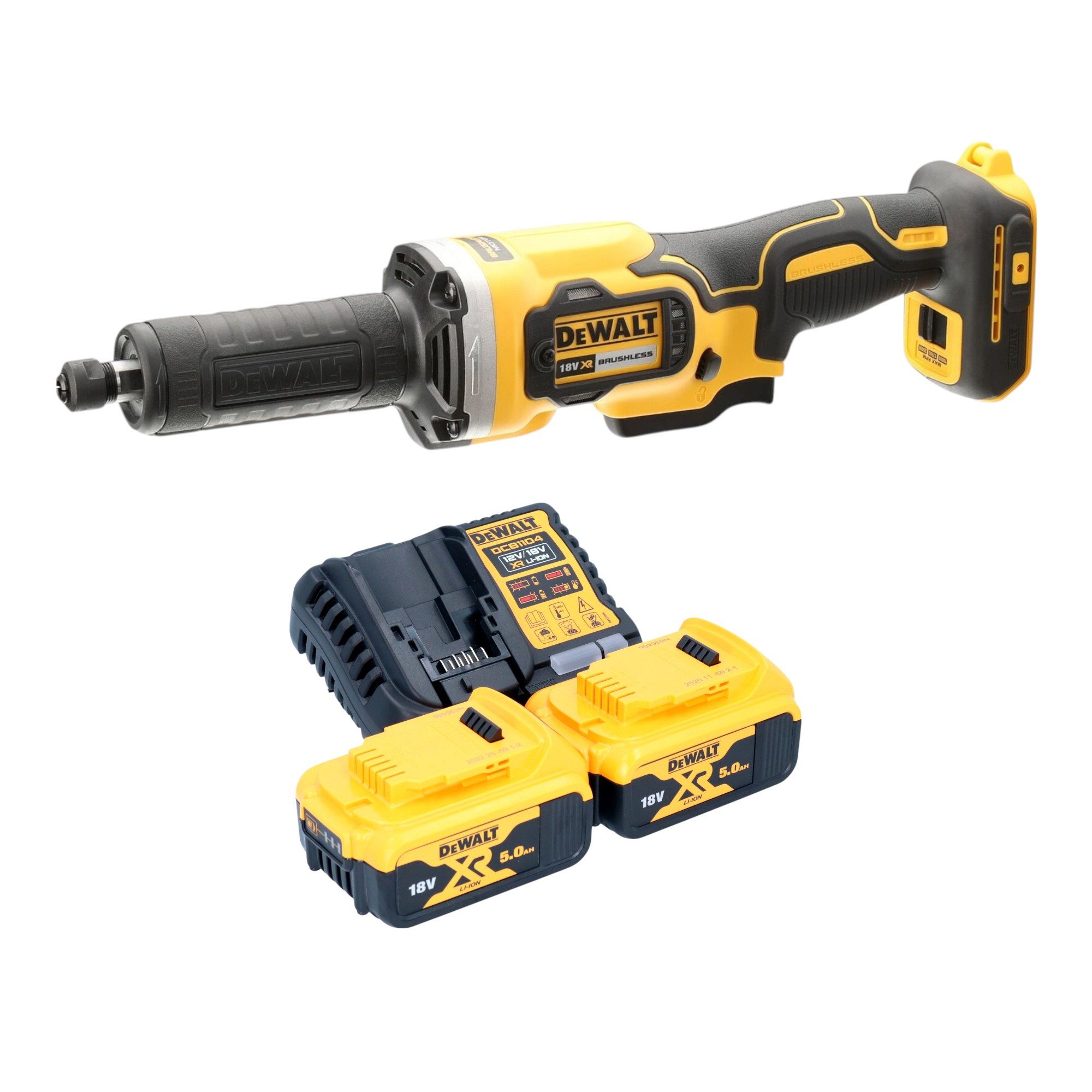 DeWalt Akku-Geradschleifer DCG 426 P2 18 V Brushless + 2x Akku 5,0 Ah + Ladegerät