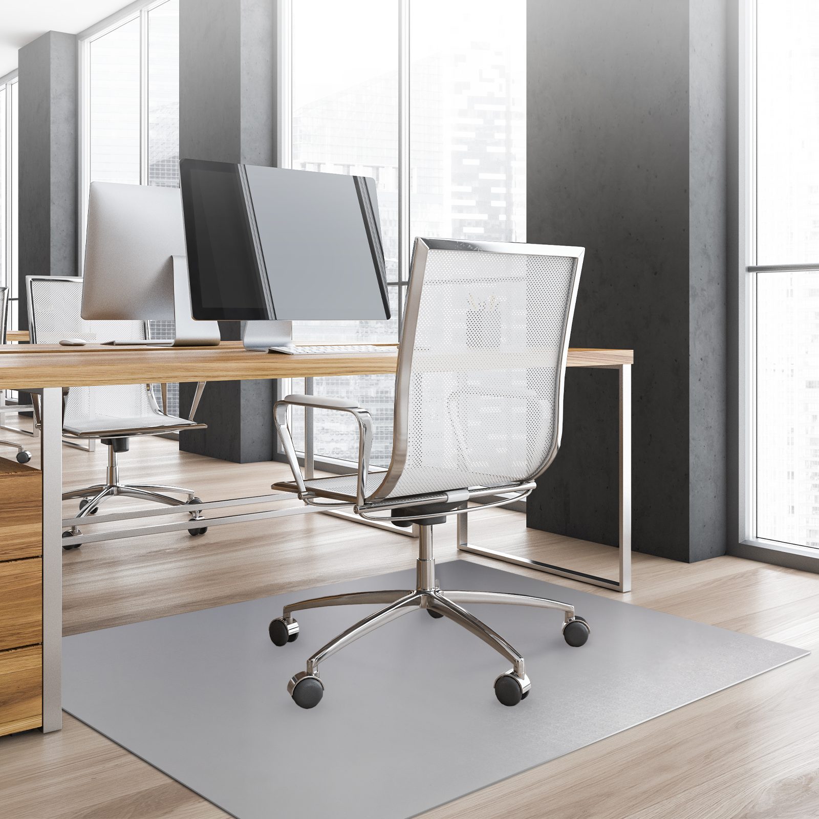 Bürostuhl Unterlage 90x140 Cm – Rutschfeste Bodenschutzmatte Für Hartböden, Kratzfest & Langlebig, TPE-Material Hellgrau