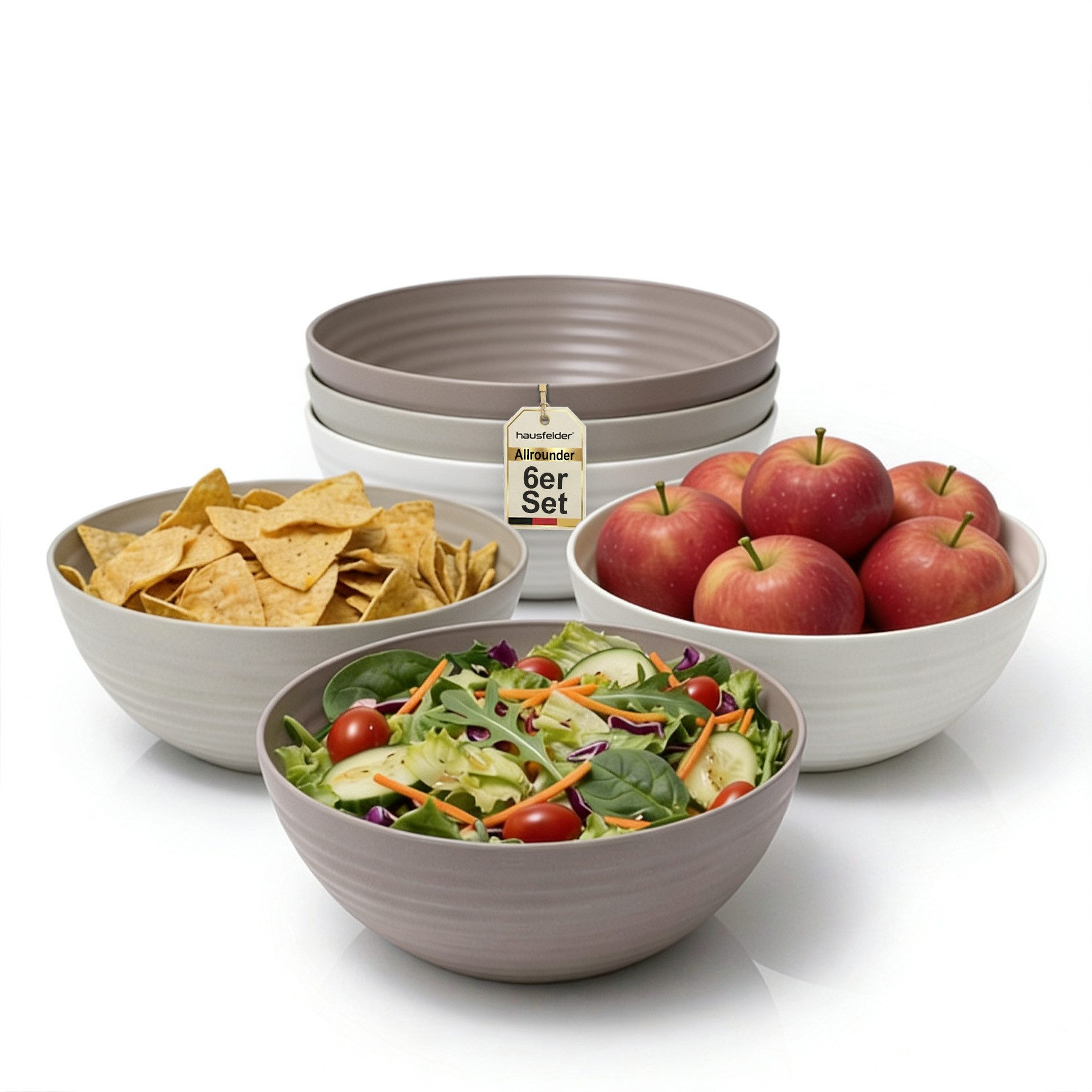 Hausfelder Servierschüssel Schüssel Set 6 x 3,3 Liter (Beige), Kunststoff, (6er Set, 6-tlg), spülmaschinengeeignet, BPA-frei, bruchfest, Wellen-Design