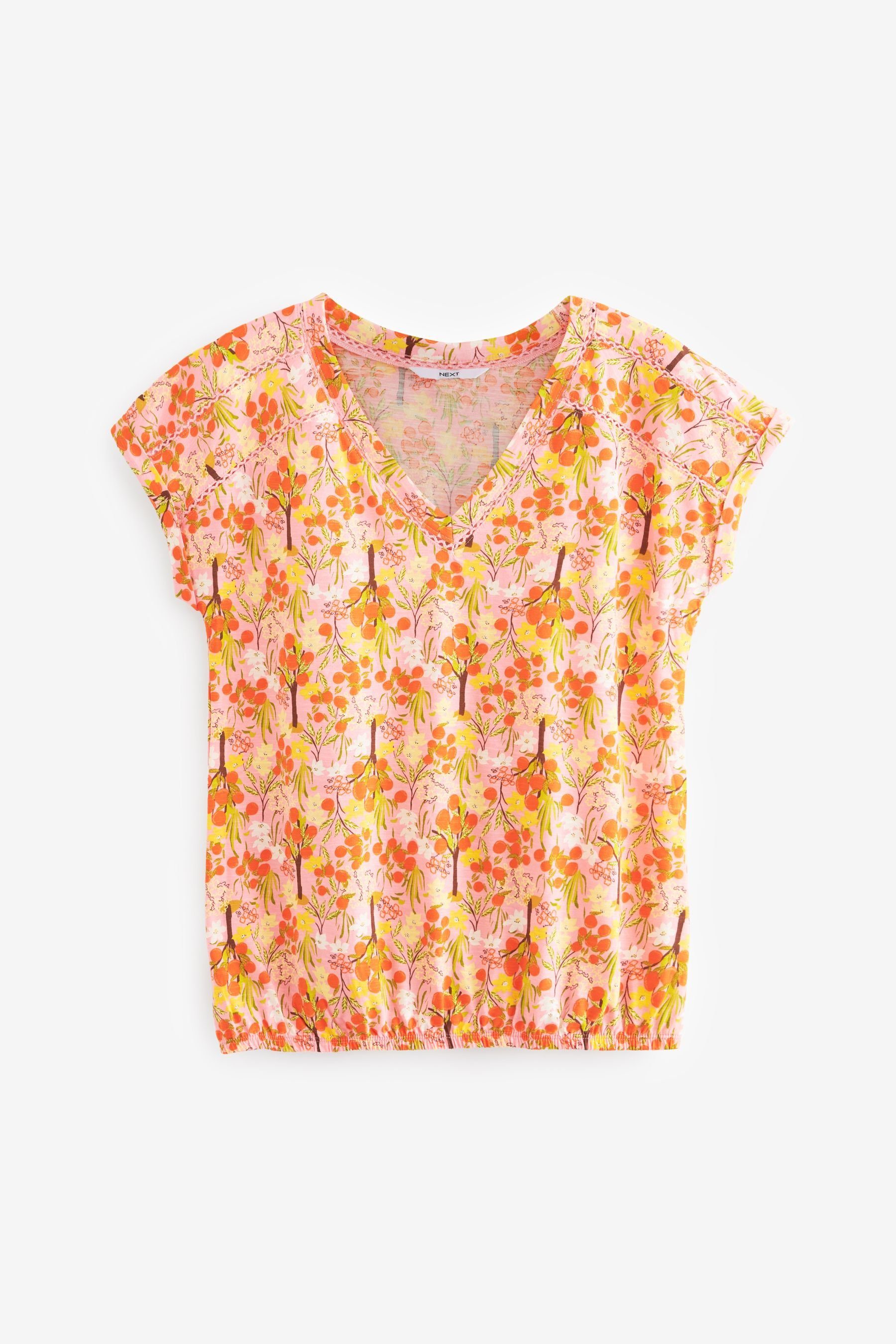 V-Ausschnitt (1-tlg) und T-Shirt Top Ballonsaum Next mit Ditsy Pink Oranges