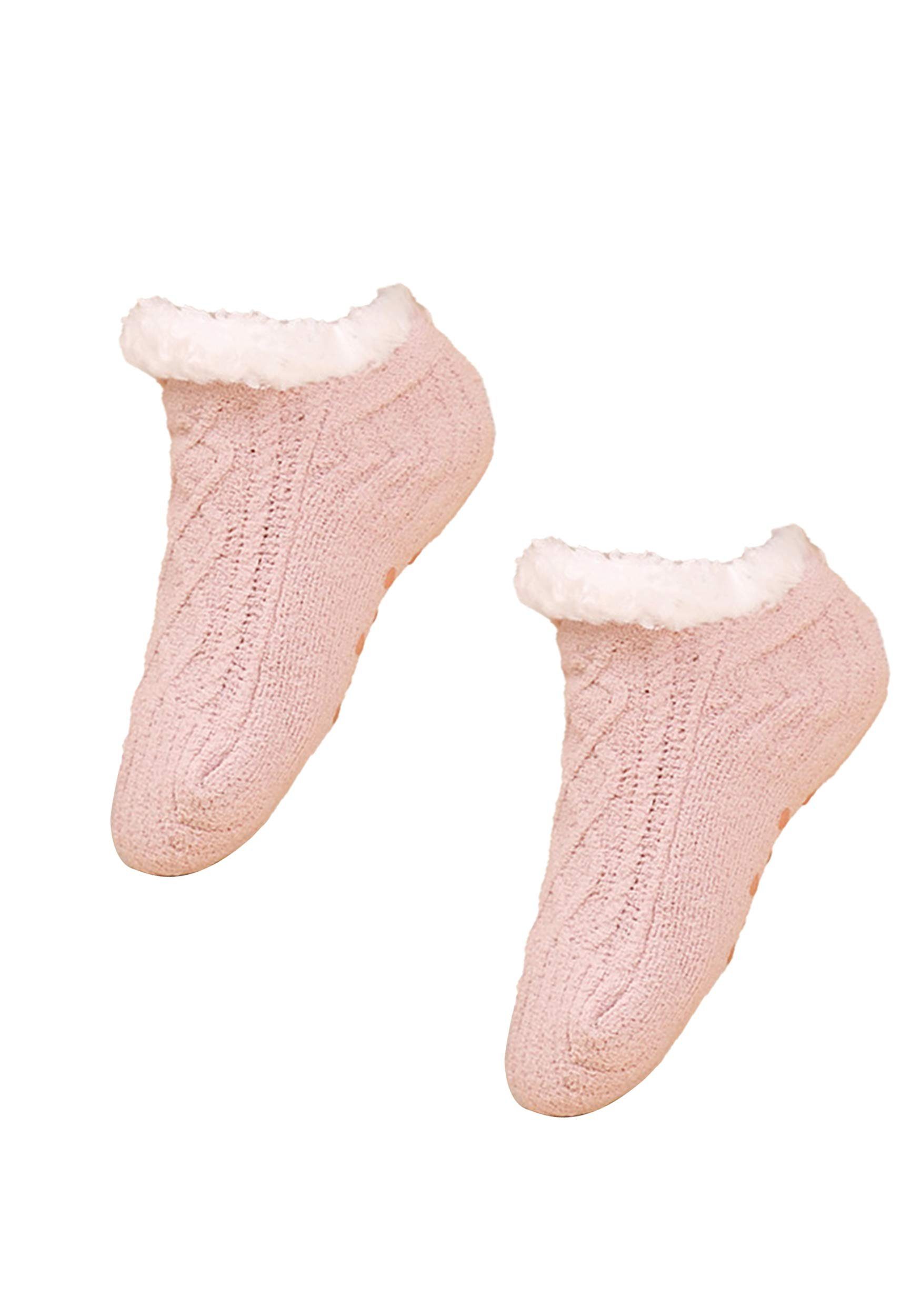 MAGICSHE Thermosocken Haussocken mit Antirutschsohle (1-Paar) warm halten komfortabel Rosa