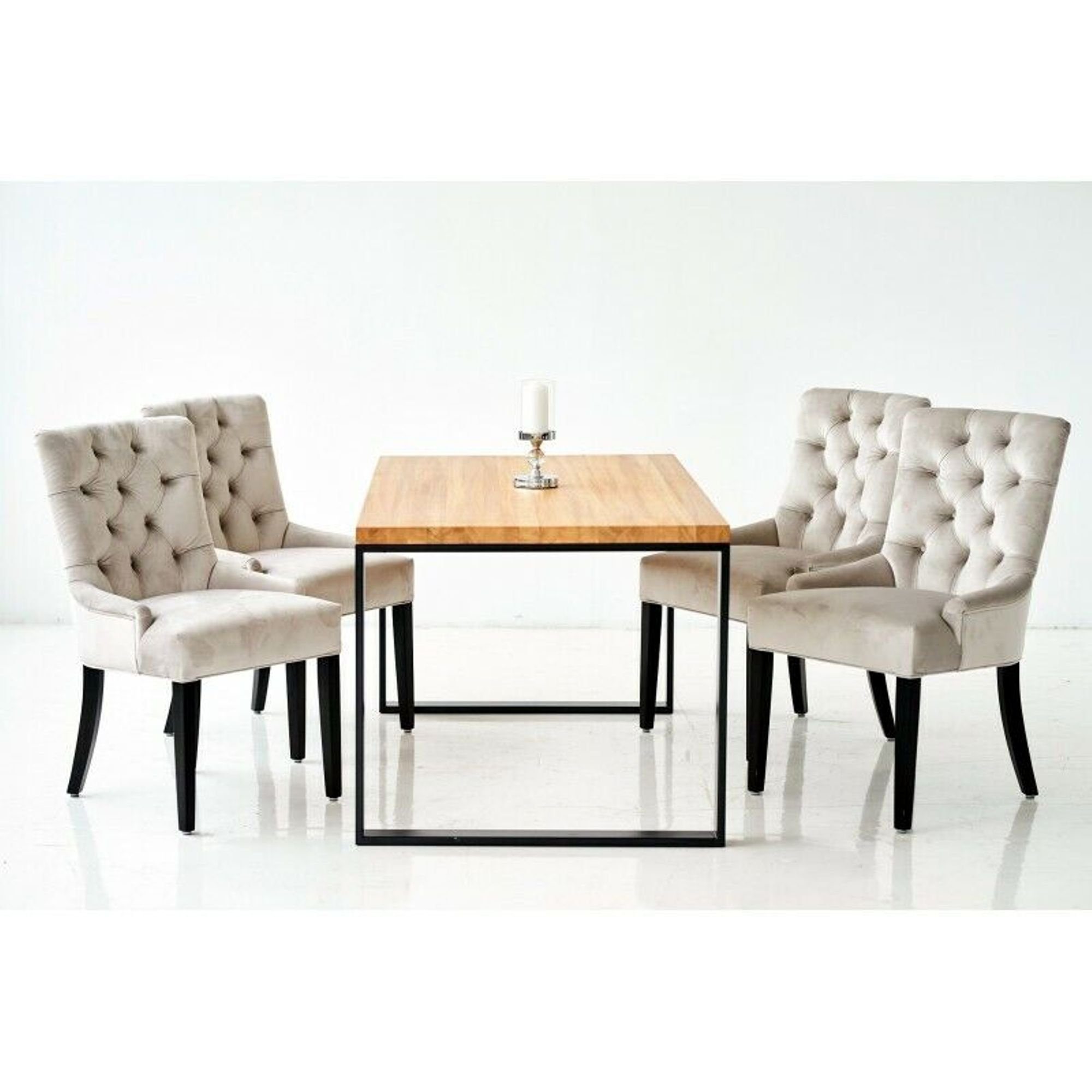 JVmoebel Essgruppe, Esszimmer Stuhl Tisch + 4 Chesterfield Stühle Gruppe  Garnitur Polster Lehn Holz