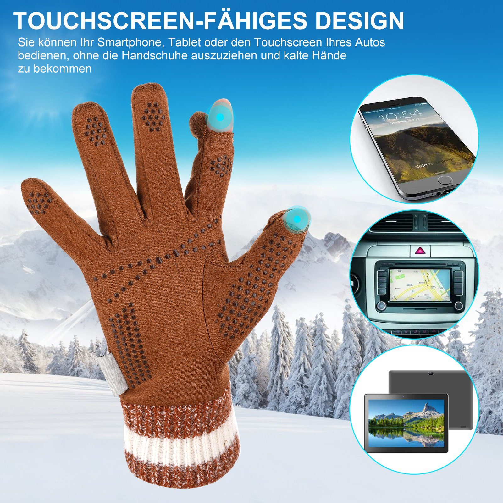 Thermohandschuhe für Winterhandschuhe Damen Winddicht, Strick (Sport Ski Handschuhe Futter) mit Warm Outdoor Kamel Gloves EXTSUD Fingerhandschuhe Radfahren Reithandschuhe