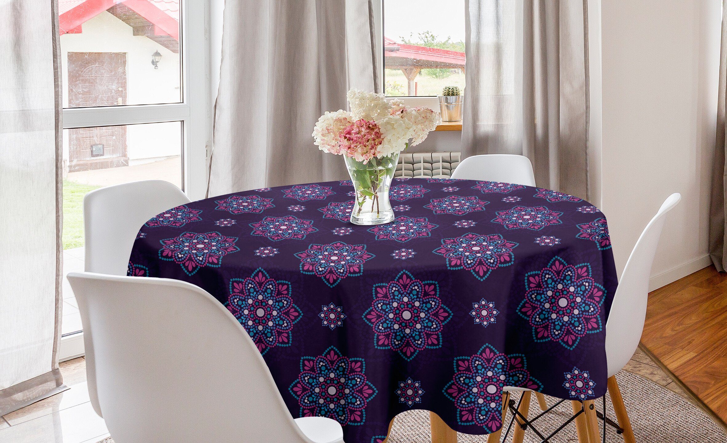 Blumen-Mandala-Art Dots Küche Abdeckung Dekoration, Tischdecke Abstrakt Abakuhaus Kreis Tischdecke Esszimmer für