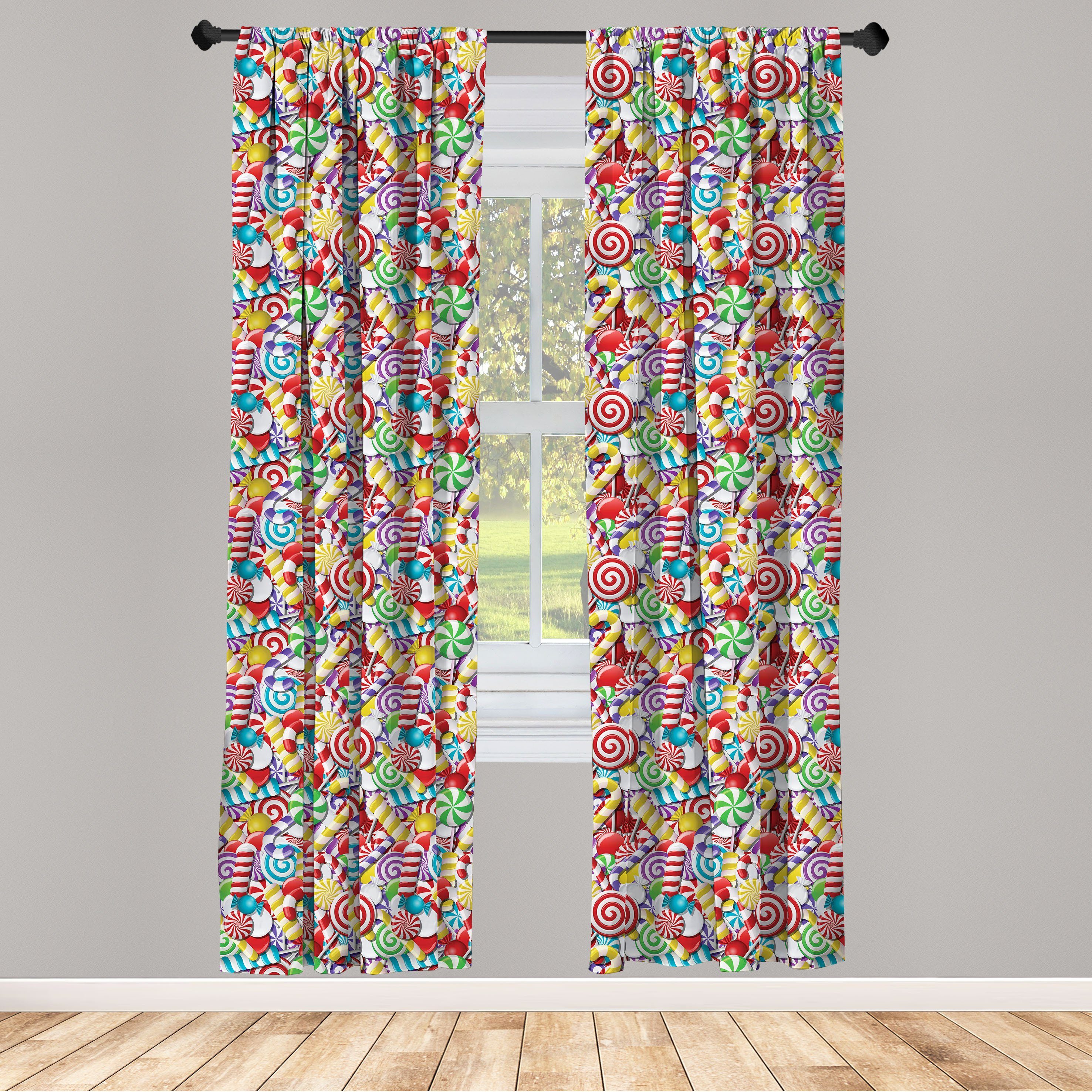 Gardine Vorhang für Wohnzimmer Schlafzimmer Dekor, Abakuhaus, Microfaser, Zuckerstange Bonbons Lollipops