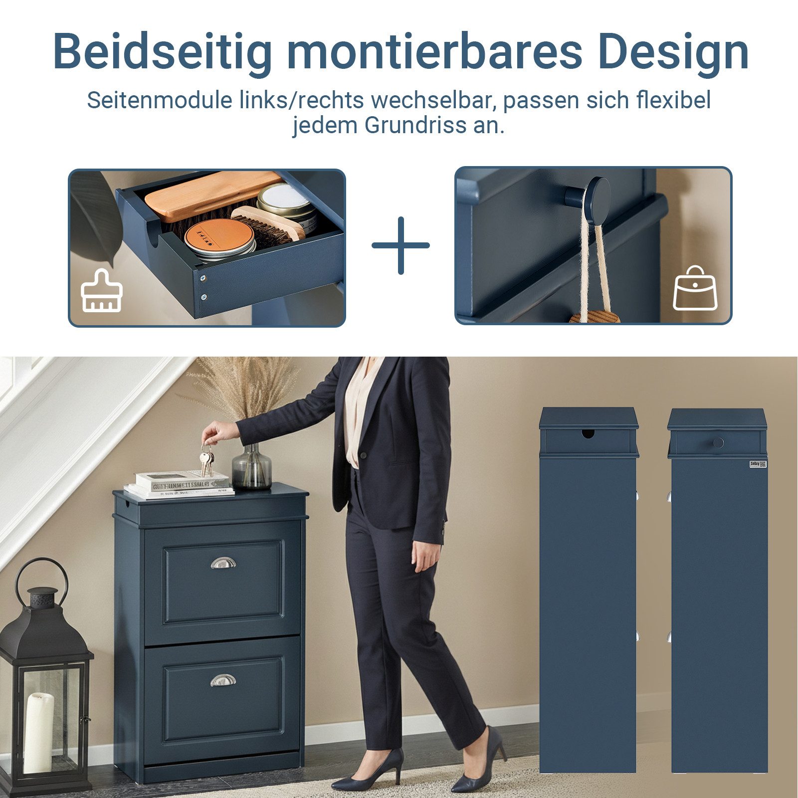 SoBuy Schuhschrank FSR78/FSR79/FSR94, Schuhkipper, Schuhregal, Schuhbank, mit Klappen mit 1/2/3/4 Klappen, Schuhschrank schmal, Schuhbank Schuhablage, Flur – Bild 5 von 5