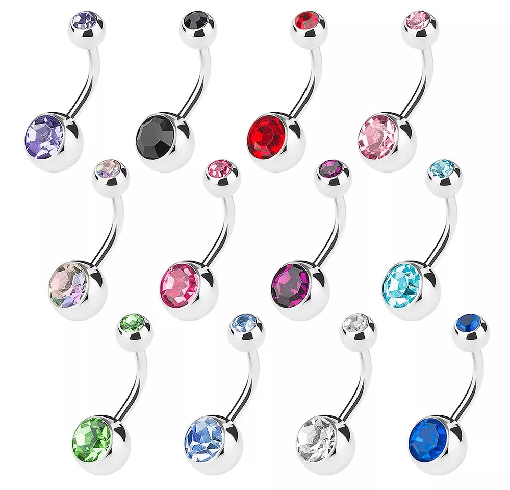 Taffstyle Bauchnabelpiercing 12er Set Banane Piercing Stecker Chirurgenstahl bunte Doppel Kristalle (Hochwertiges Bauchnabelpiercing Set mit funkelnden Kristallen - Geschenkidee)