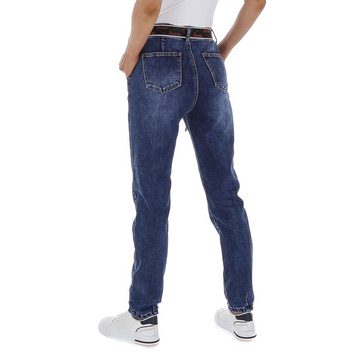 Ital-Design High-waist-Jeans Damen Freizeit Used-Look Stretch High Waist Jeans in Dunkelblau