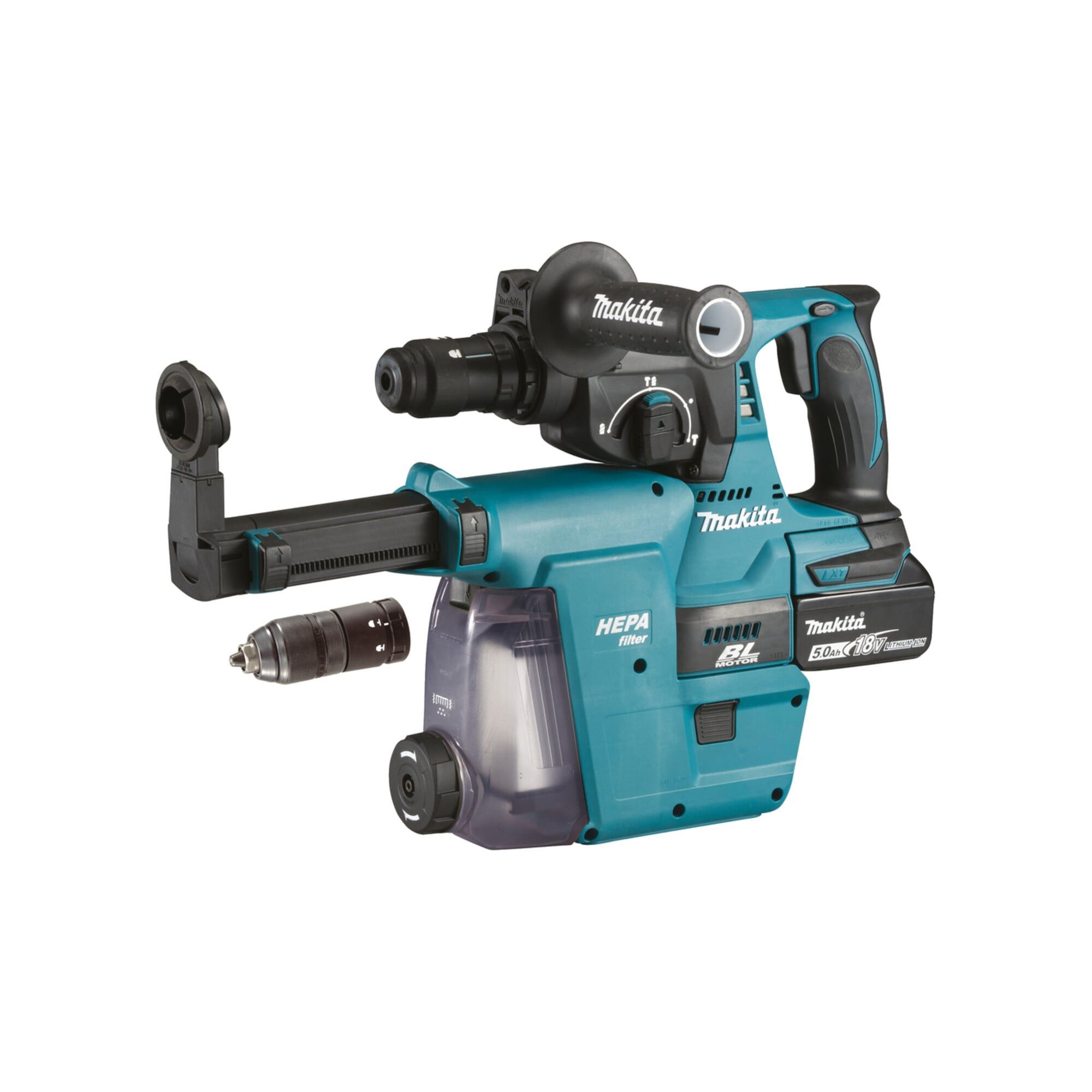 Makita Bohrhammer Makita Akku-Kombihammer SDS-PLUS 18V/5,0Ah mit Staubabsaugung DHR243RT