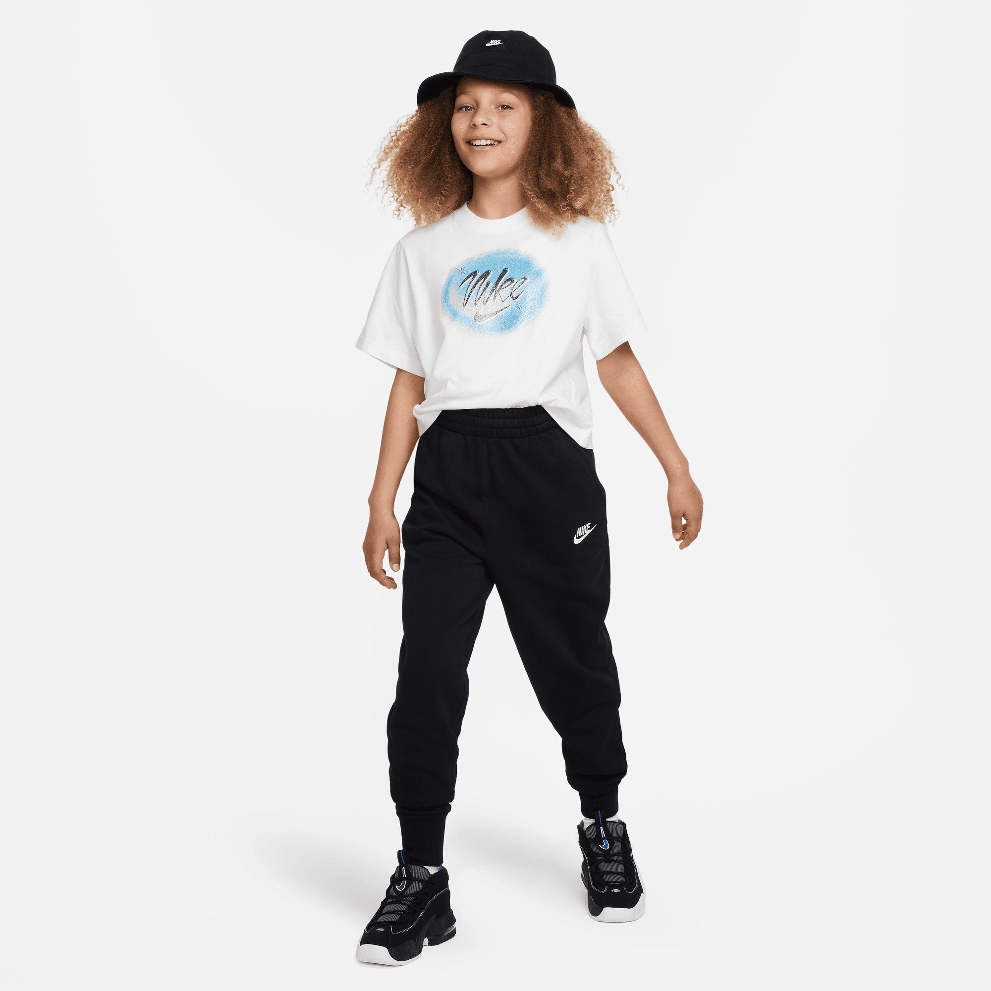 BIG HIGH-WAISTED Sportswear FITTED KIDS' BLACK/BLACK/WHITE (GIRLS) CLUB Jogginghose Nike FLEECE PANTS