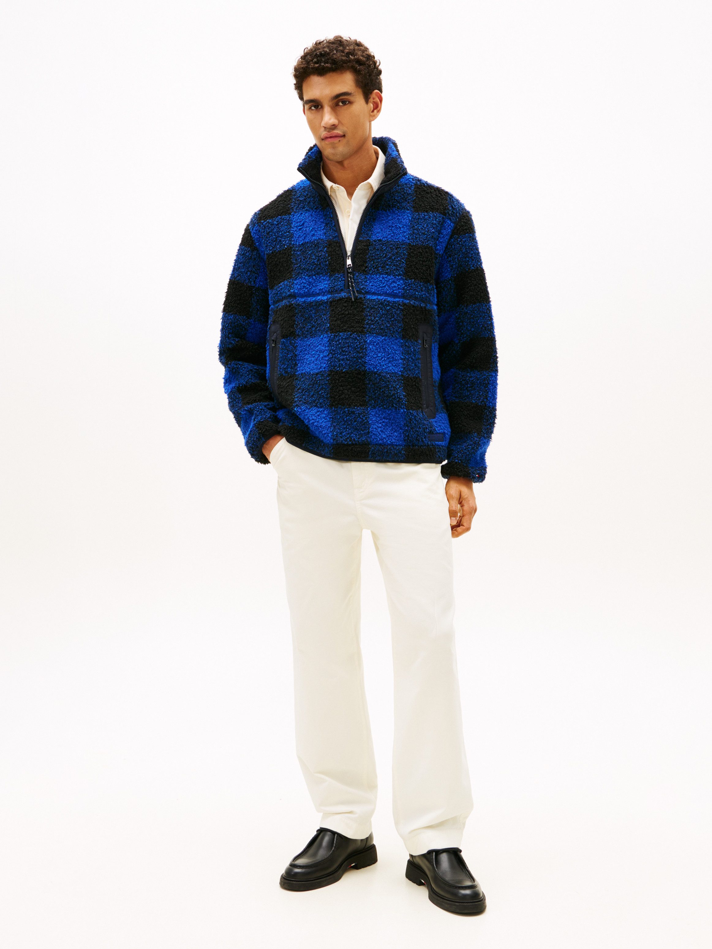 Tommy Hilfiger Fleecepullover TEDDY FLEECE CHECK PULL OVER Regular fit mit Rundhalsausschnitt
