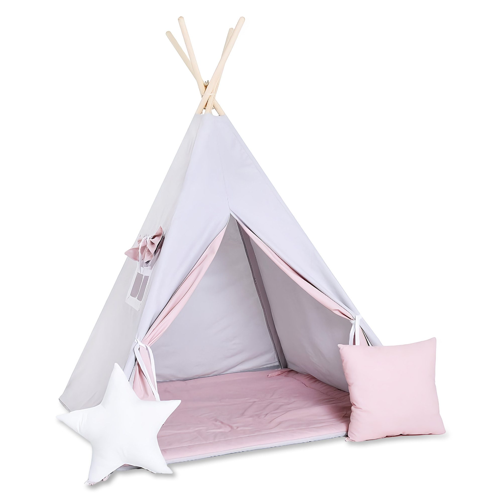 Rainbow Kids Tipi-Zelt Kinderzelt Spielzelt Teepee mit Fenster, Personen: 2 (mit kleinem Zubehör, 4 tlg., mit 2 Kissen und Matte), Made in Europe