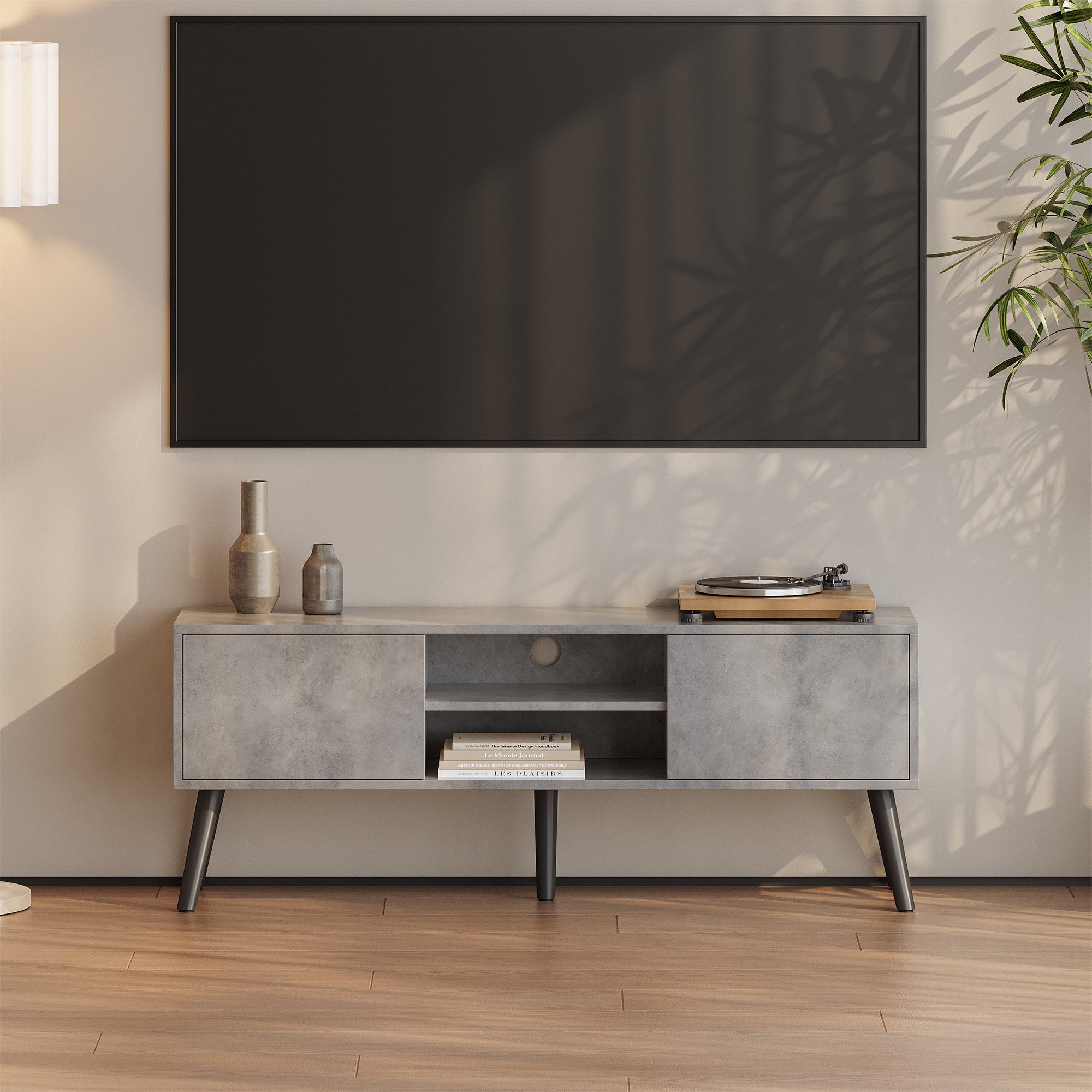 en.casa Lowboard, »Eskilstuna« Fernsehtisch 120x29,5x46,5cm Betonoptik günstig online kaufen