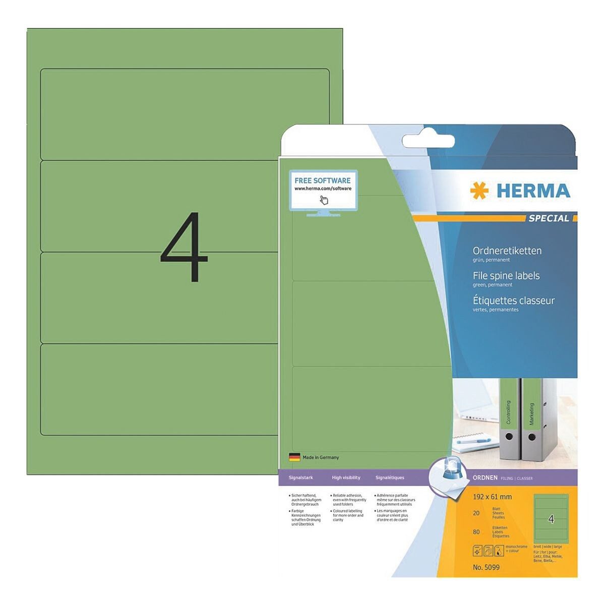 HERMA Etiketten, Ordner-Etiketten 61x192 mm, selbstklebend
