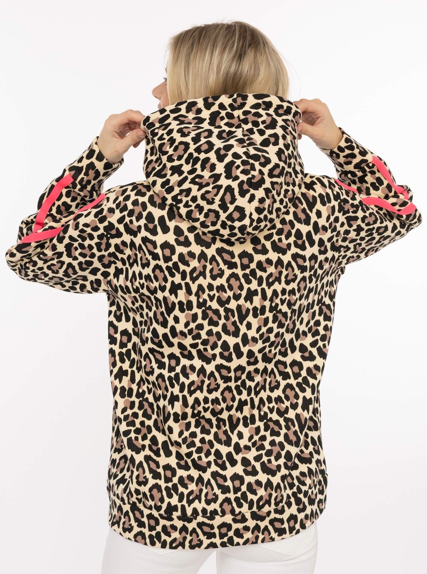 Zwillingsherz Kapuzensweatjacke "Leo" Leomuster, pinker Streifen am Arm, Kapuze mit Kordel, Tasche, Zipper – Bild 3 von 5