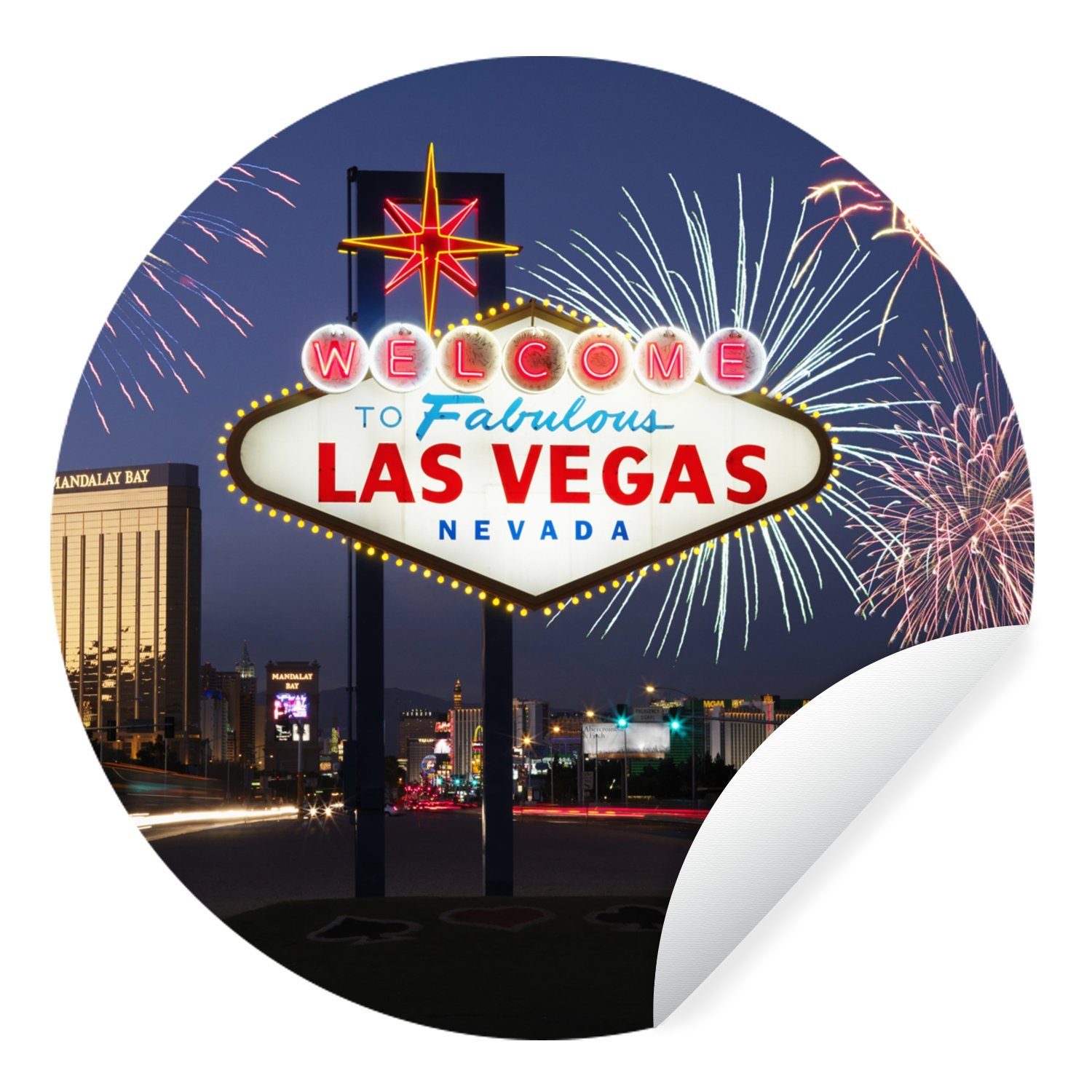 MuchoWow Wandsticker Willkommensschild Las Vegas - Vereinigte Staaten (1 St), Tapetenkreis für Kinderzimmer, Tapetenaufkleber, Rund, Wohnzimmer