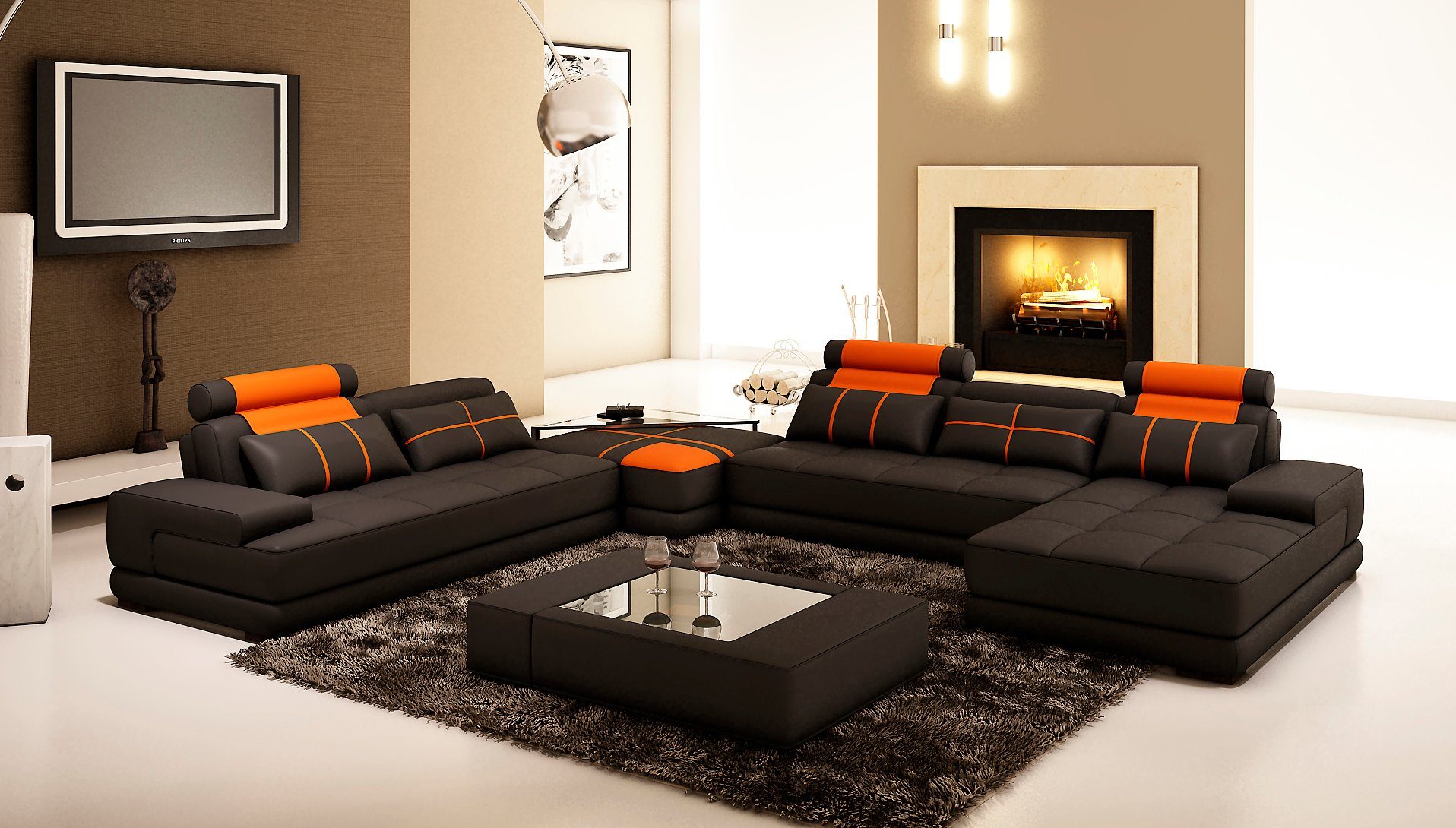 JVmoebel Ecksofa Luxus schwarze Wohnlandschaft U-Form Ledersofa Modern Couch Neu, Made in Europe