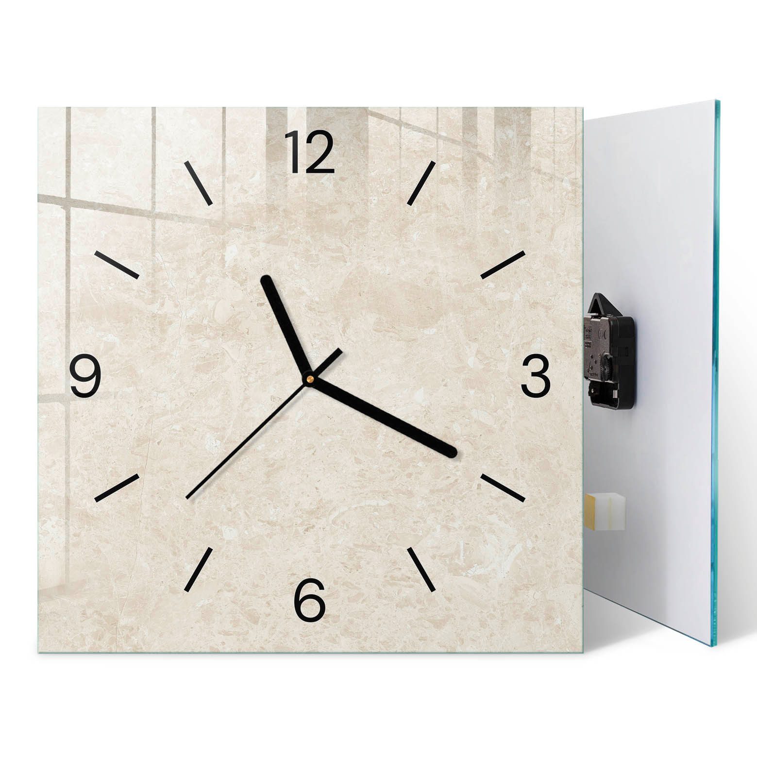 ArtPrintCave Wanduhr Moderne Wanduhr aus Glas mit Motiv und leisem Quarzwerk (Cremefarbenes Muster, Creme)