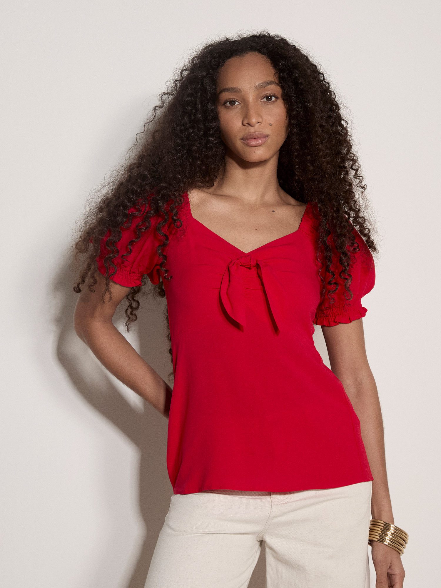 Apricot T-Shirt Milchmädchen-Top mit Schleife vorne